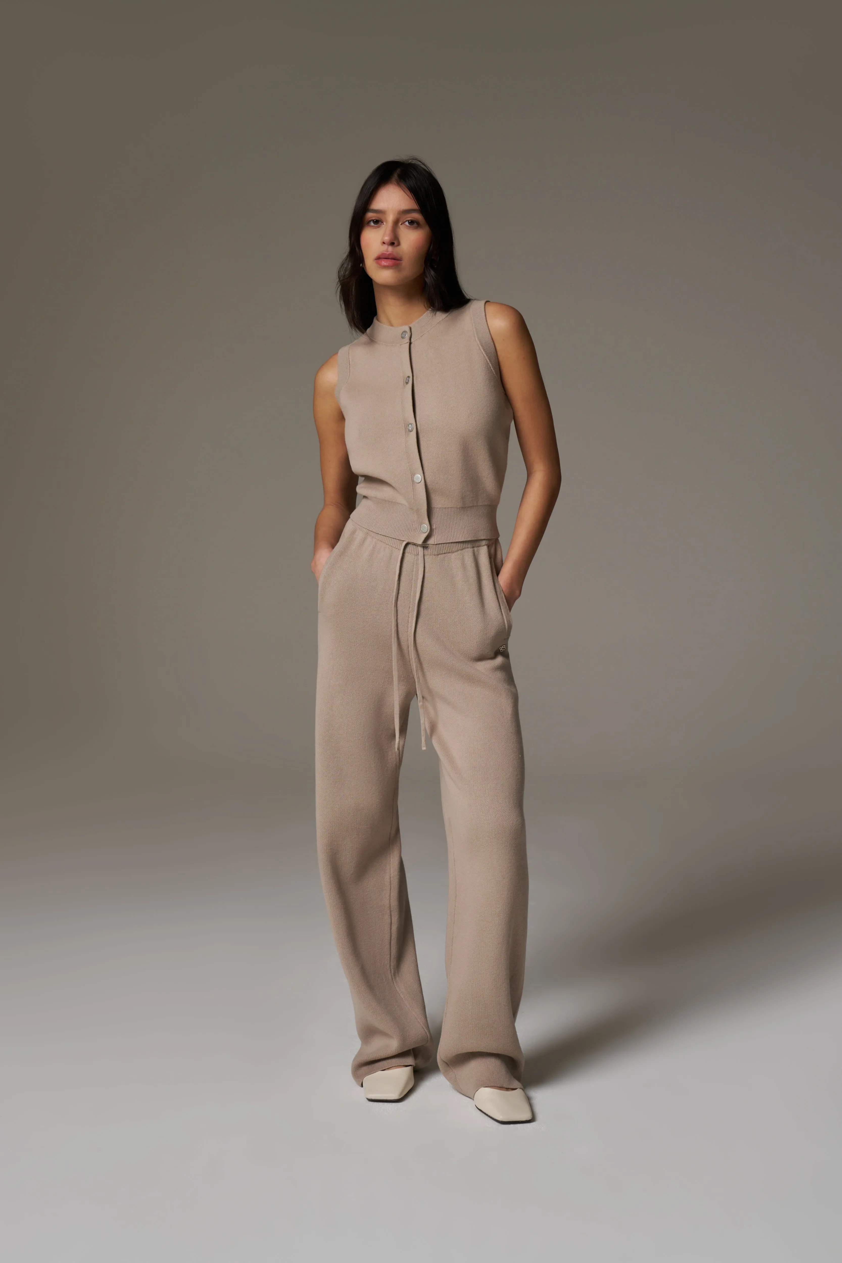 KNITTED RELAXED JOGGERS - BEIGE sold by The Couture Club product image thumbnail 3