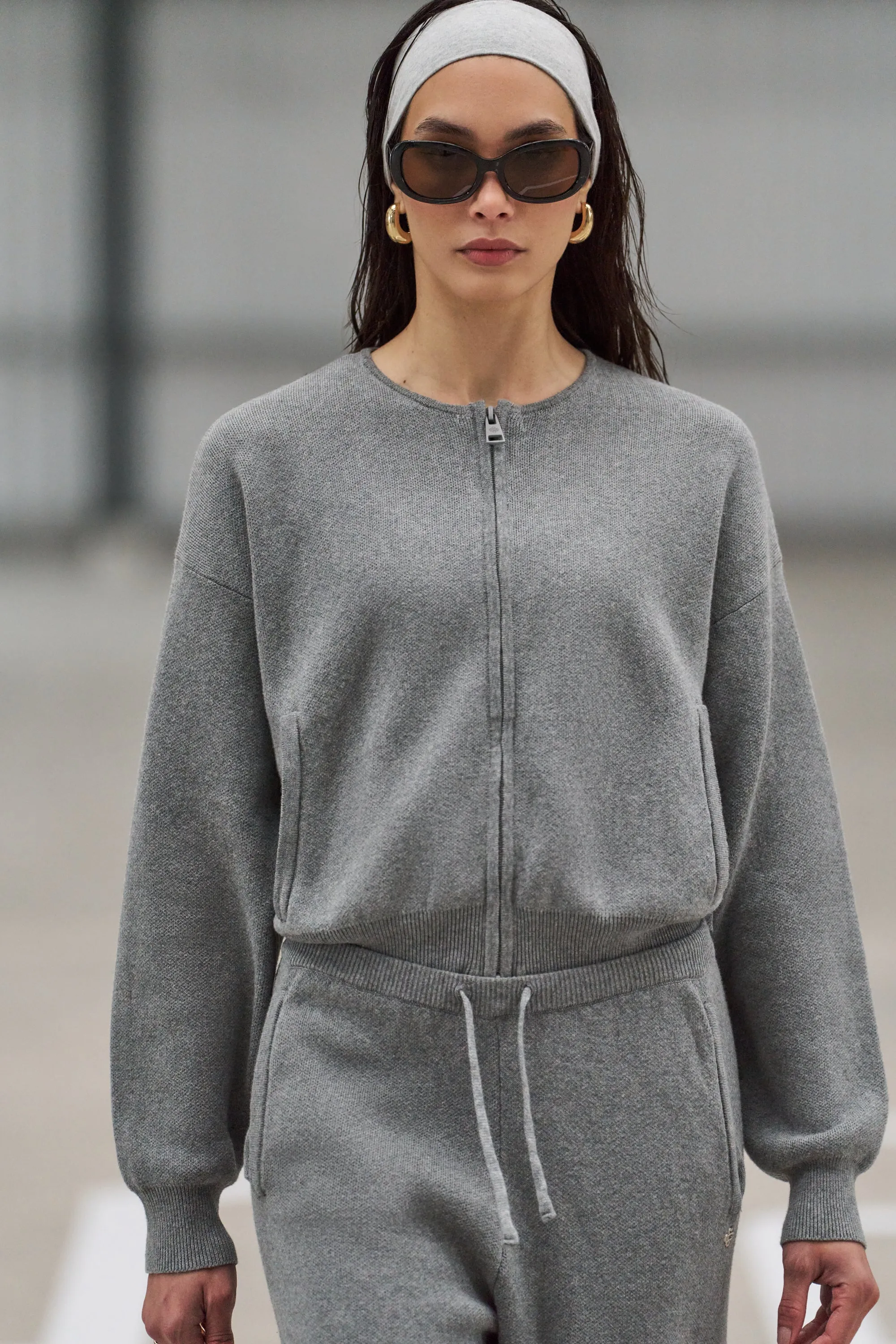 COLLARLESS KNITTED ZIP THROUGH BOMBER - GREY MARL sold by The Couture Club product image thumbnail 3