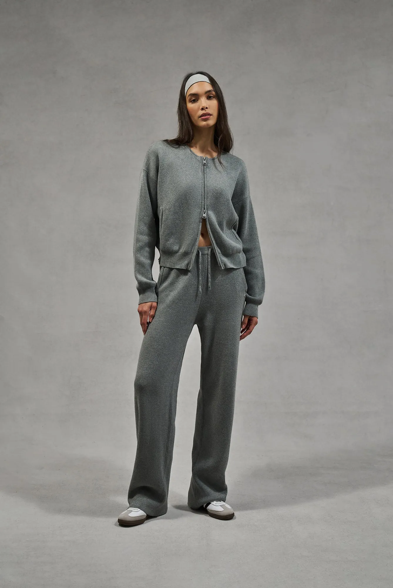 COLLARLESS KNITTED ZIP THROUGH BOMBER - GREY MARL sold by The Couture Club product image thumbnail 4