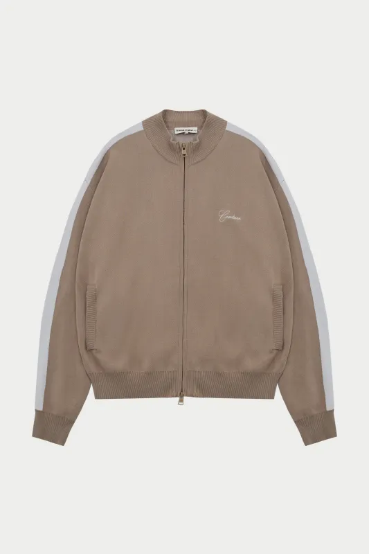 SIDE STRIPE KNITTED TRACK JACKET - BEIGE sold by The Couture Club