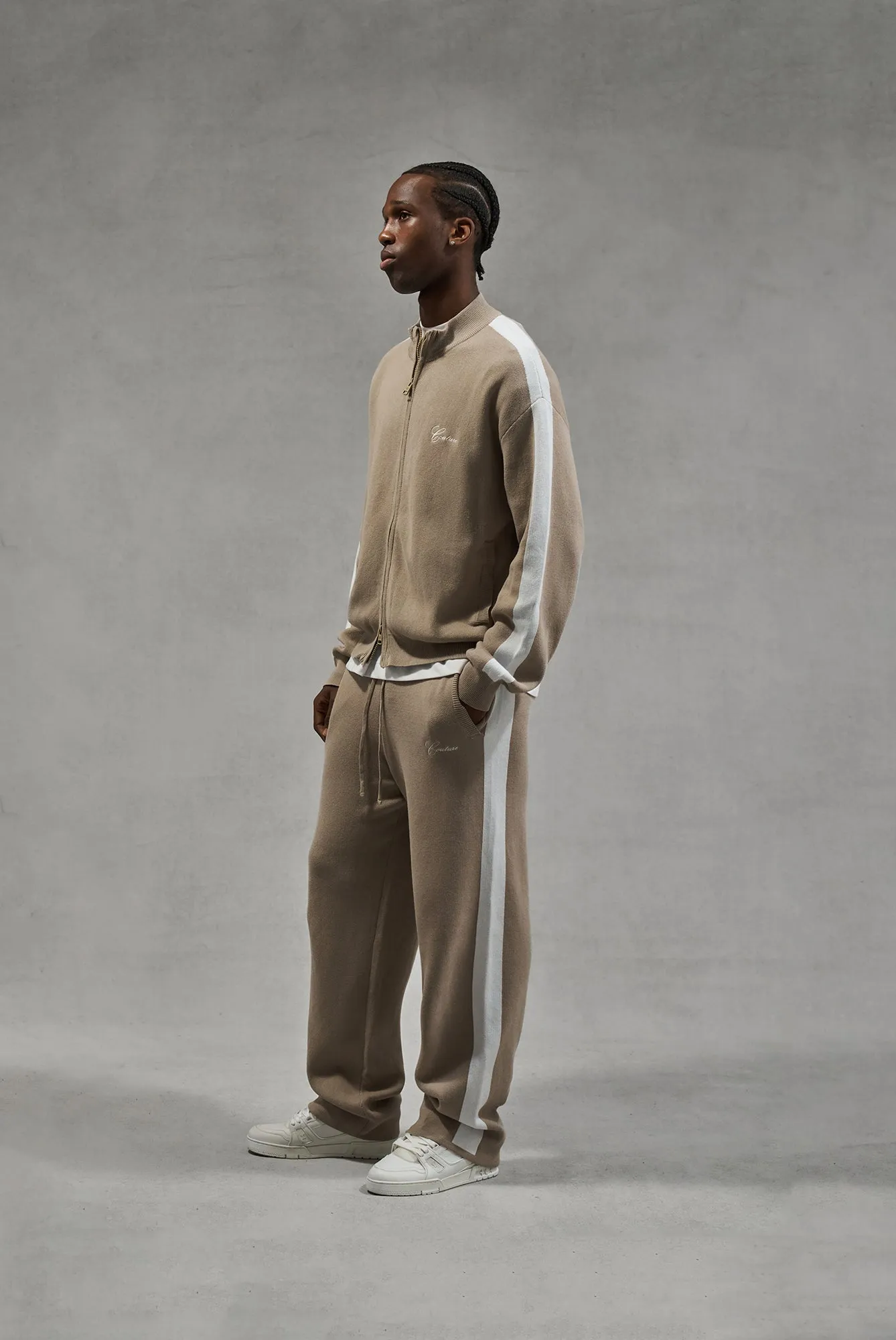 SIDE STRIPE KNITTED JOGGER - BEIGE sold by The Couture Club product image thumbnail 2