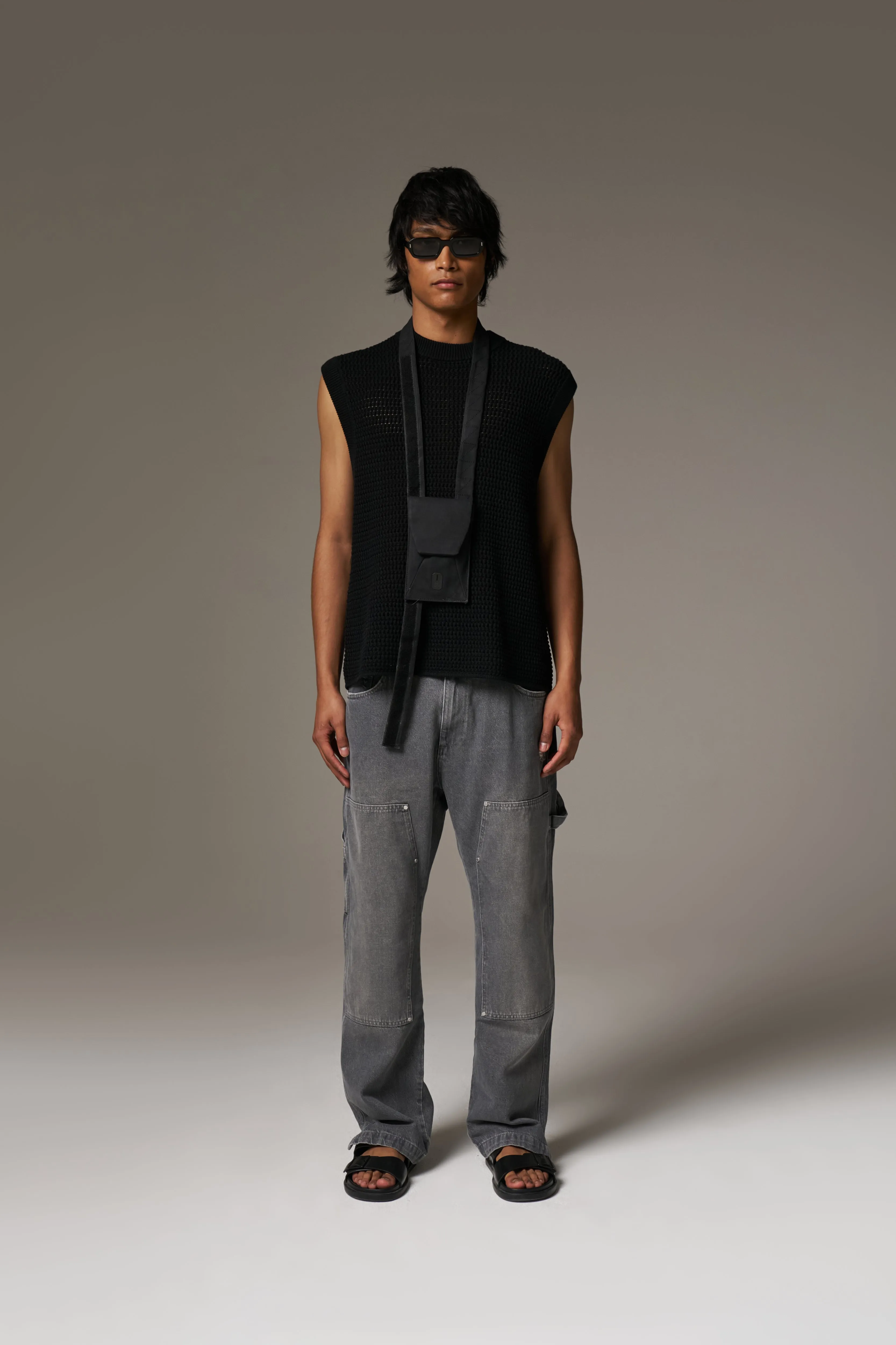 DENIM RIVET DETAIL CARPENTER JEANS - GREY WASH sold by The Couture Club product image thumbnail 4