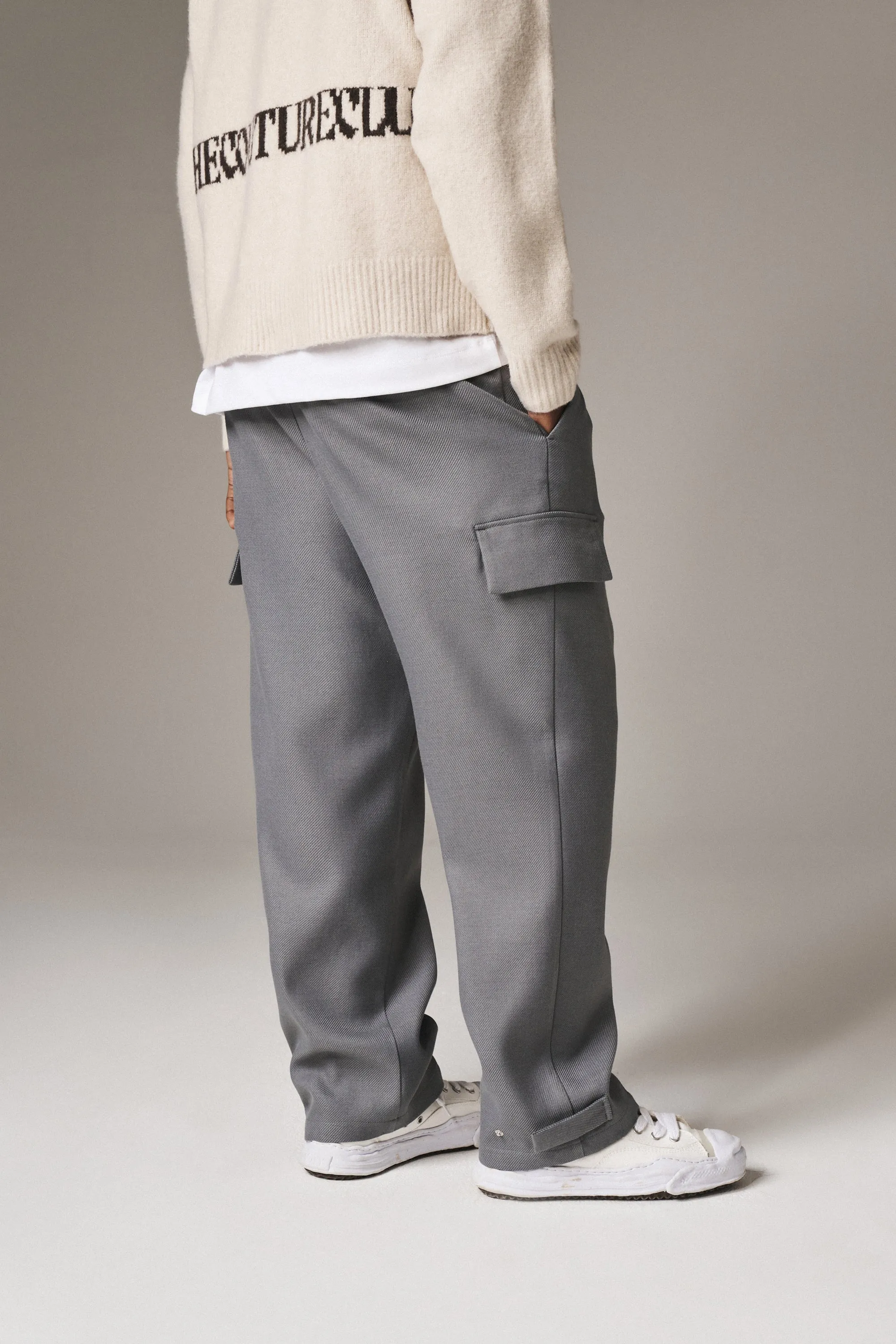 PLEATED WIDE LEG WOOL BLEND TROUSER - GREY sold by The Couture Club product image thumbnail 5