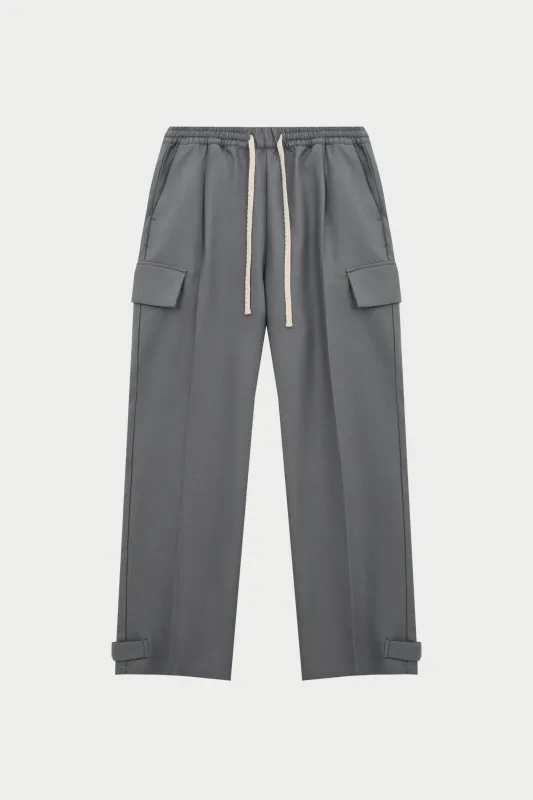 PLEATED WIDE LEG WOOL BLEND TROUSER - GREY sold by The Couture Club