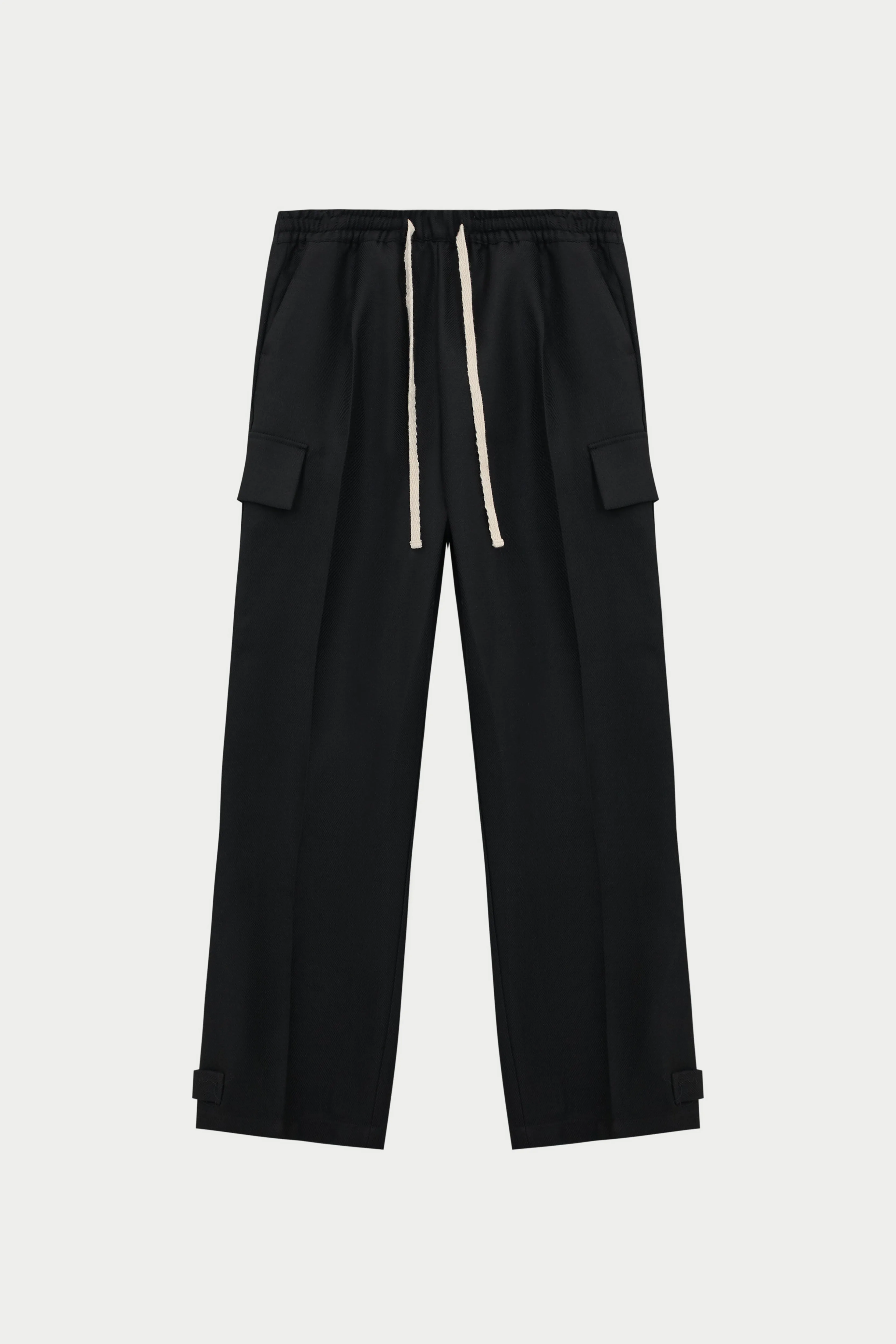 PLEATED WIDE LEG WOOL BLEND TROUSER - BLACK sold by The Couture Club
