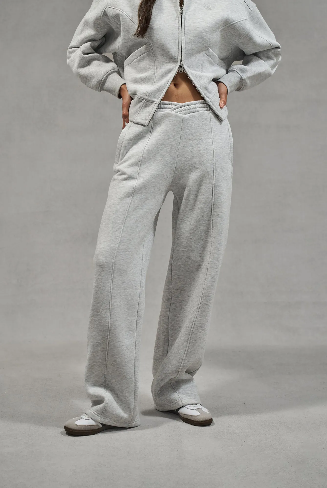 SEAM DETAIL CROSSOVER WAISTBAND JOGGERS - GREY MARL sold by The Couture Club product image thumbnail 2