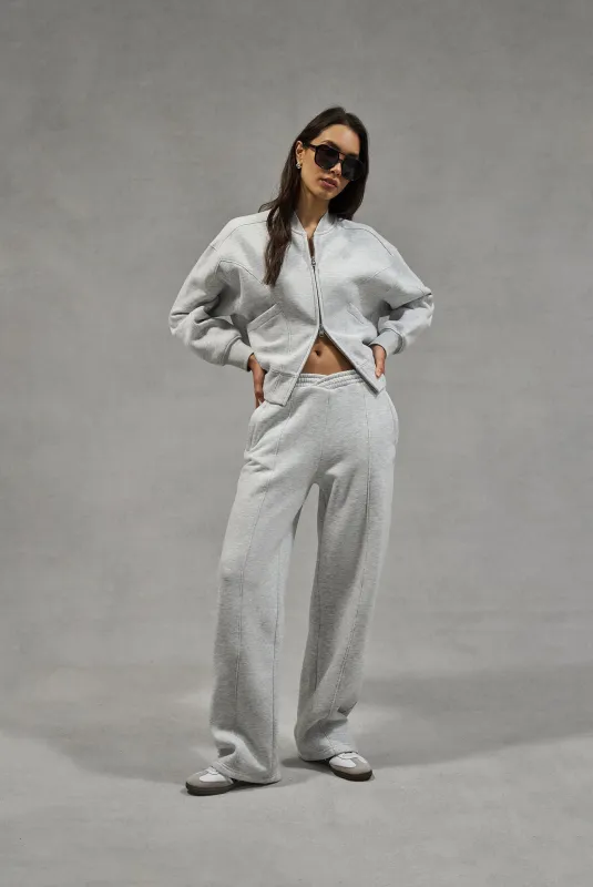 SEAM DETAIL CROSSOVER WAISTBAND JOGGERS - GREY MARL sold by The Couture Club