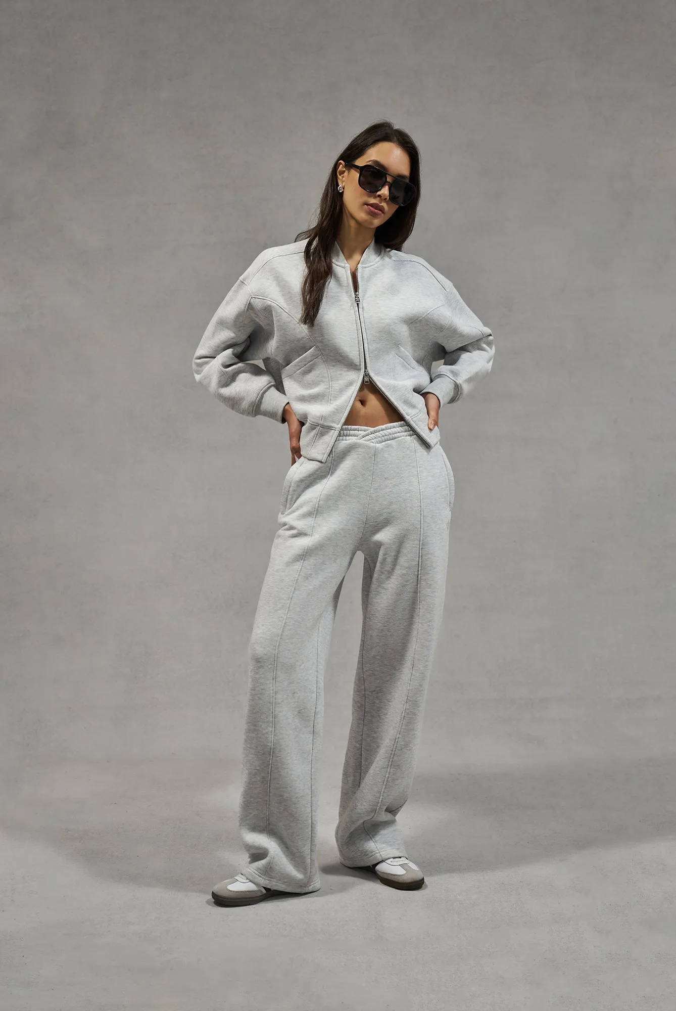 SEAM DETAIL CROSSOVER WAISTBAND JOGGERS - GREY MARL sold by The Couture Club