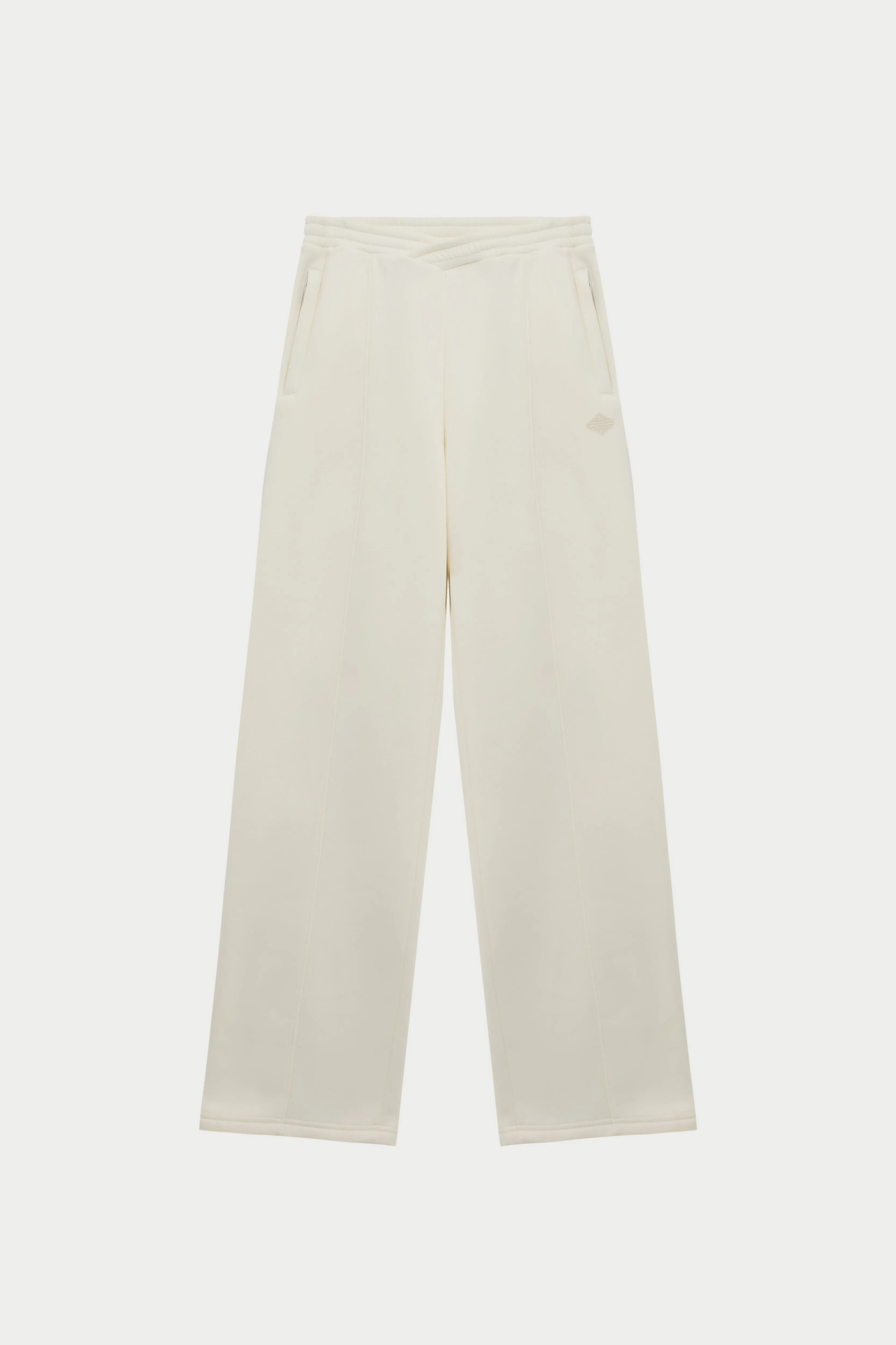 SEAM DETAIL CROSSOVER WAISTBAND JOGGERS - OFF WHITE sold by The Couture Club