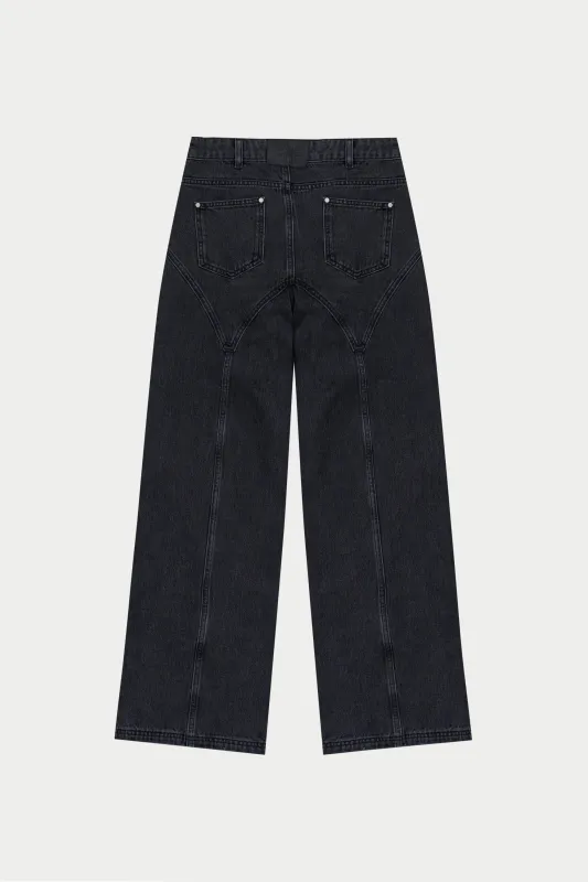 SEAM DETAIL WASHED JEANS - BLACK WASH sold by The Couture Club