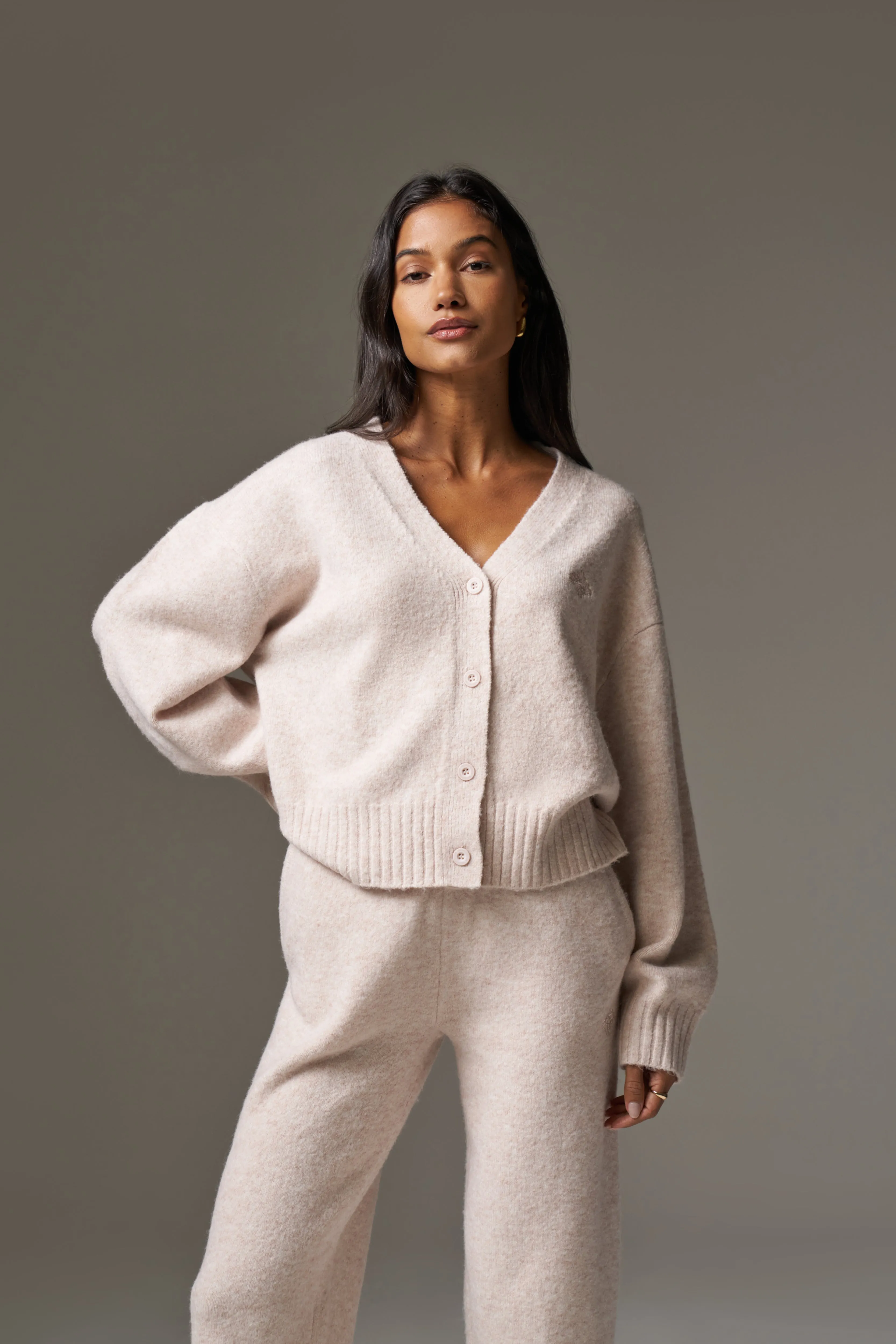 FLUFFY KNITTED EMBLEM EMBROIDERED CARDIGAN - PINK sold by The Couture Club