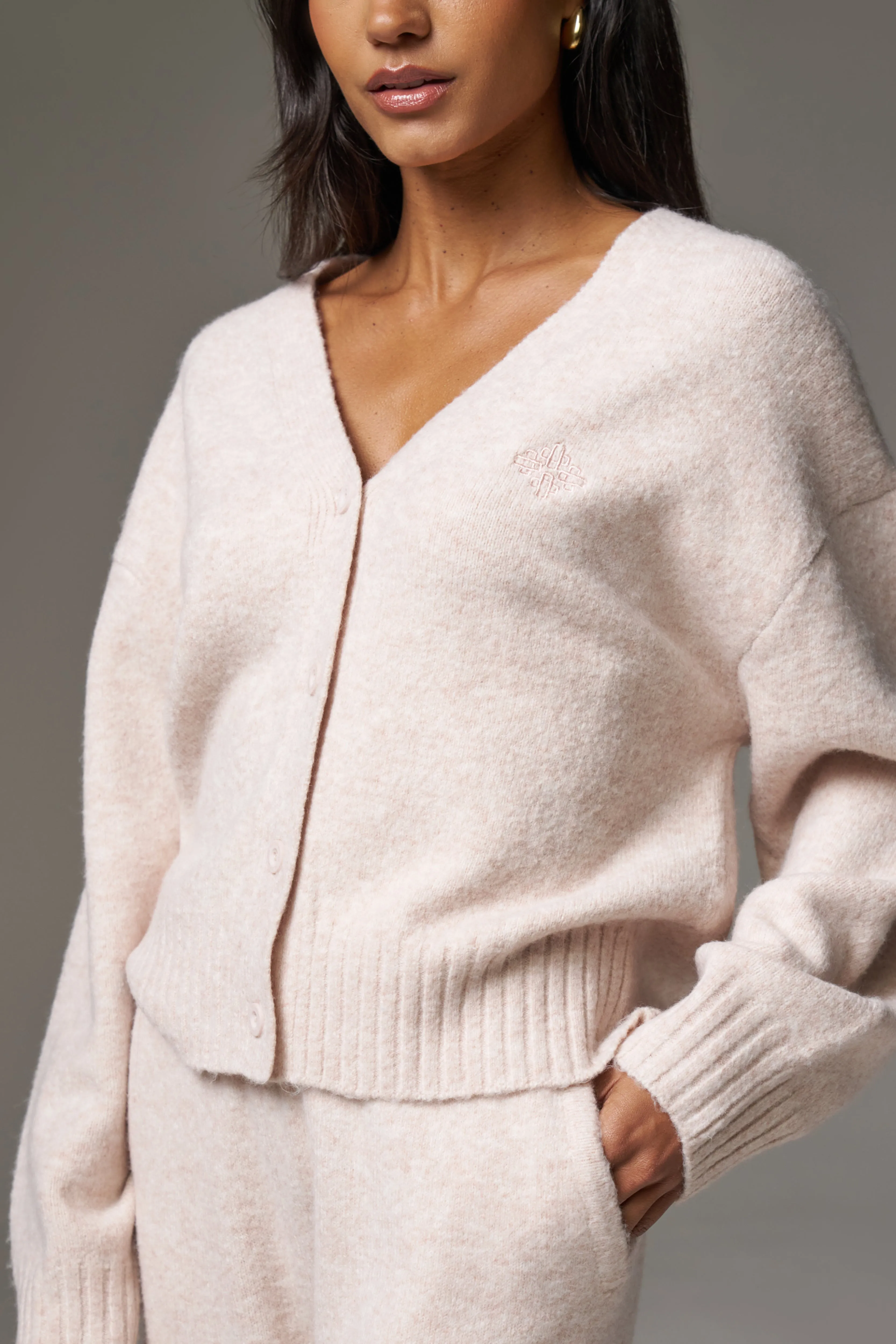 FLUFFY KNITTED EMBLEM EMBROIDERED CARDIGAN - PINK sold by The Couture Club product image thumbnail 4