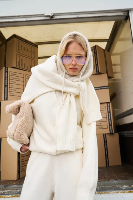 FLUFFY KNIT EMBLEM CARDIGAN - OFF-WHITE sold by The Couture Club