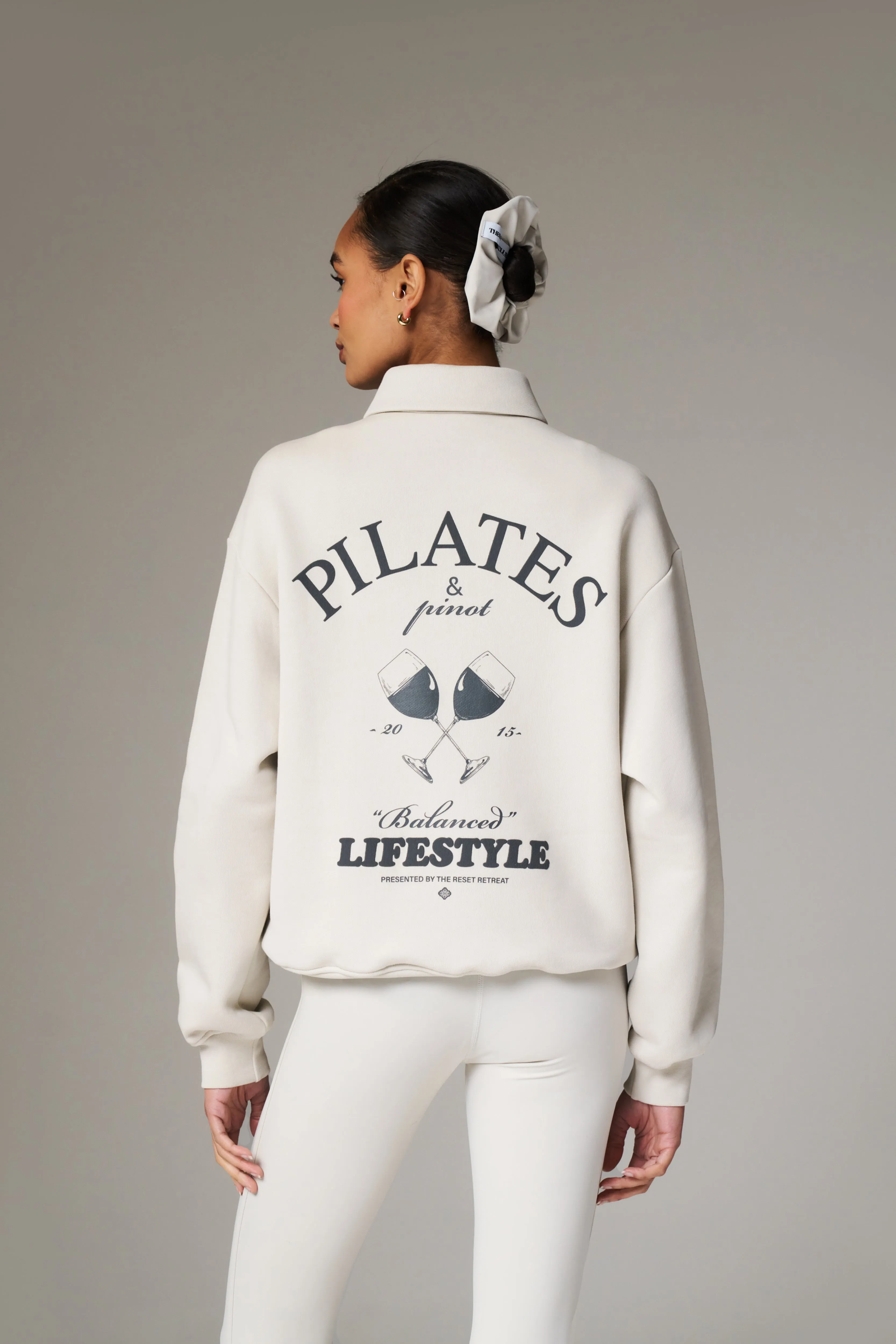 PILATES & PINOT BUTTON UP SWEATSHIRT - BONE sold by The Couture Club product image thumbnail 5