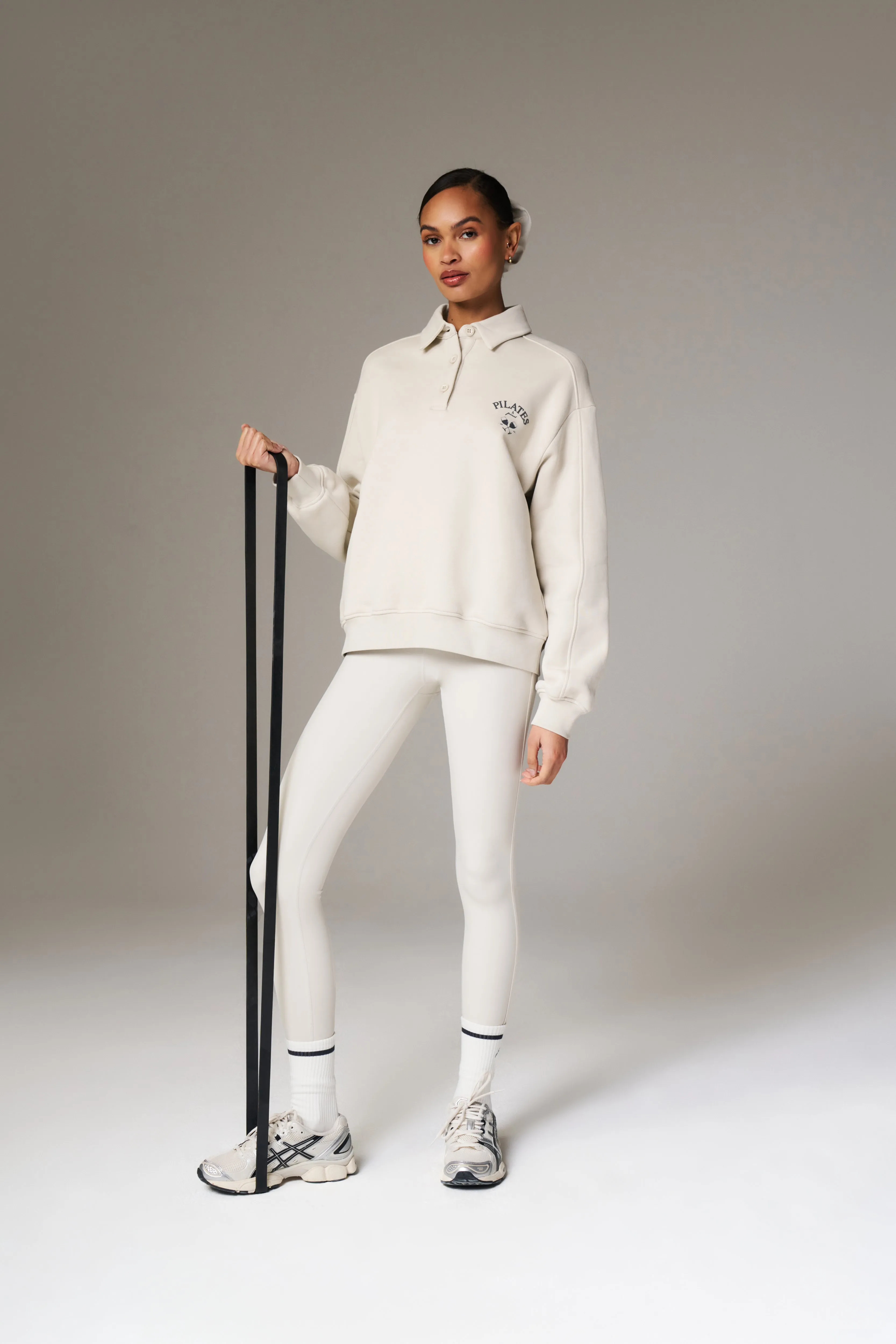 PILATES & PINOT BUTTON UP SWEATSHIRT - BONE sold by The Couture Club product image thumbnail 3