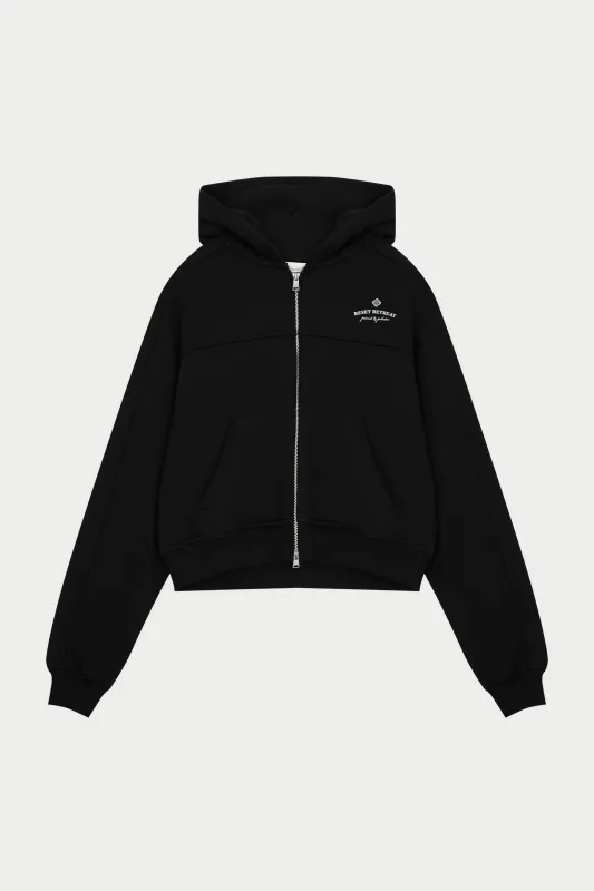 PILATES & PINOT ZIP THROUGH CROPPED HOODIE - BLACK sold by The Couture Club