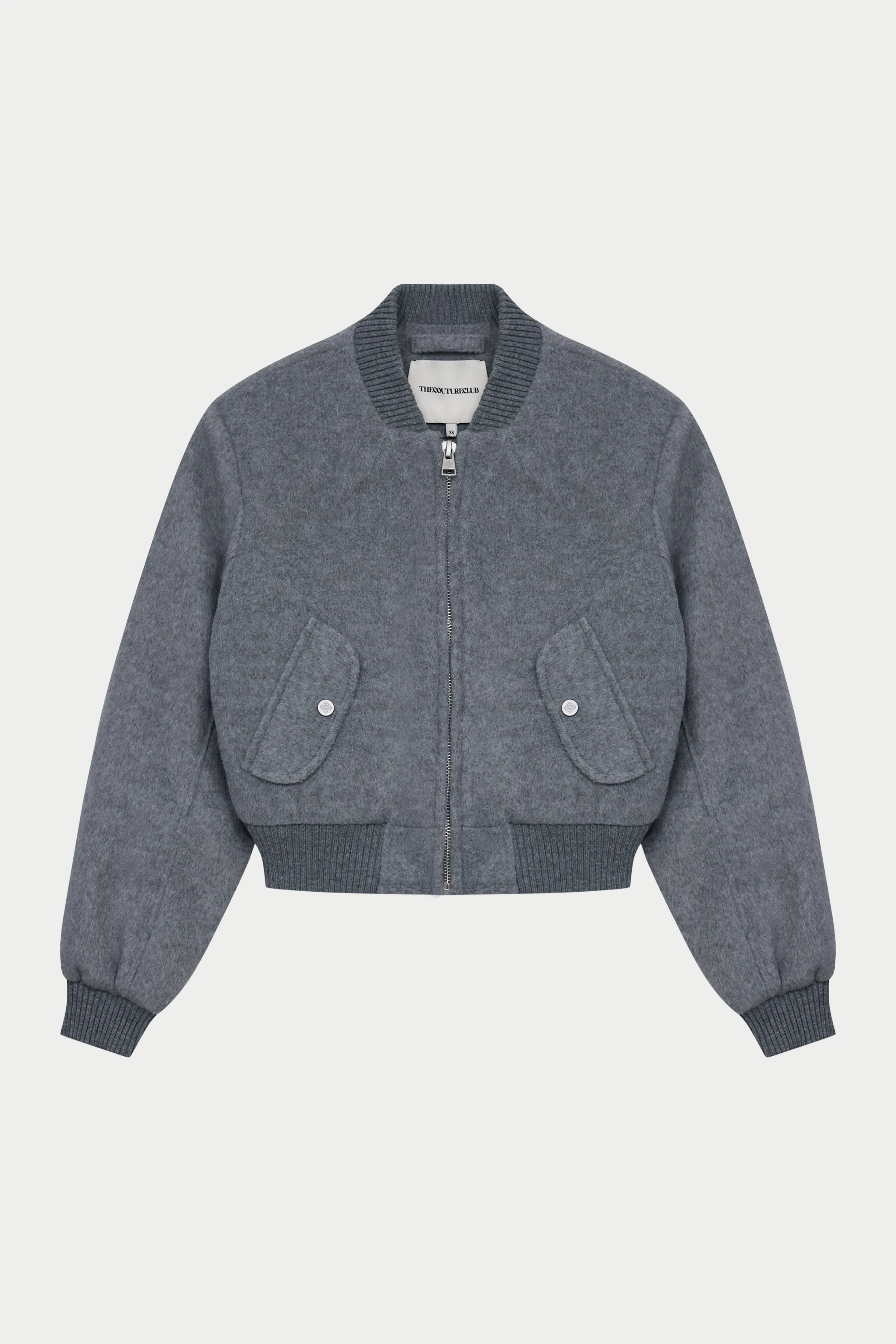 SHOULDER PADDED WOOL BLEND BOMBER JACKET - GREY MARL sold by The Couture Club