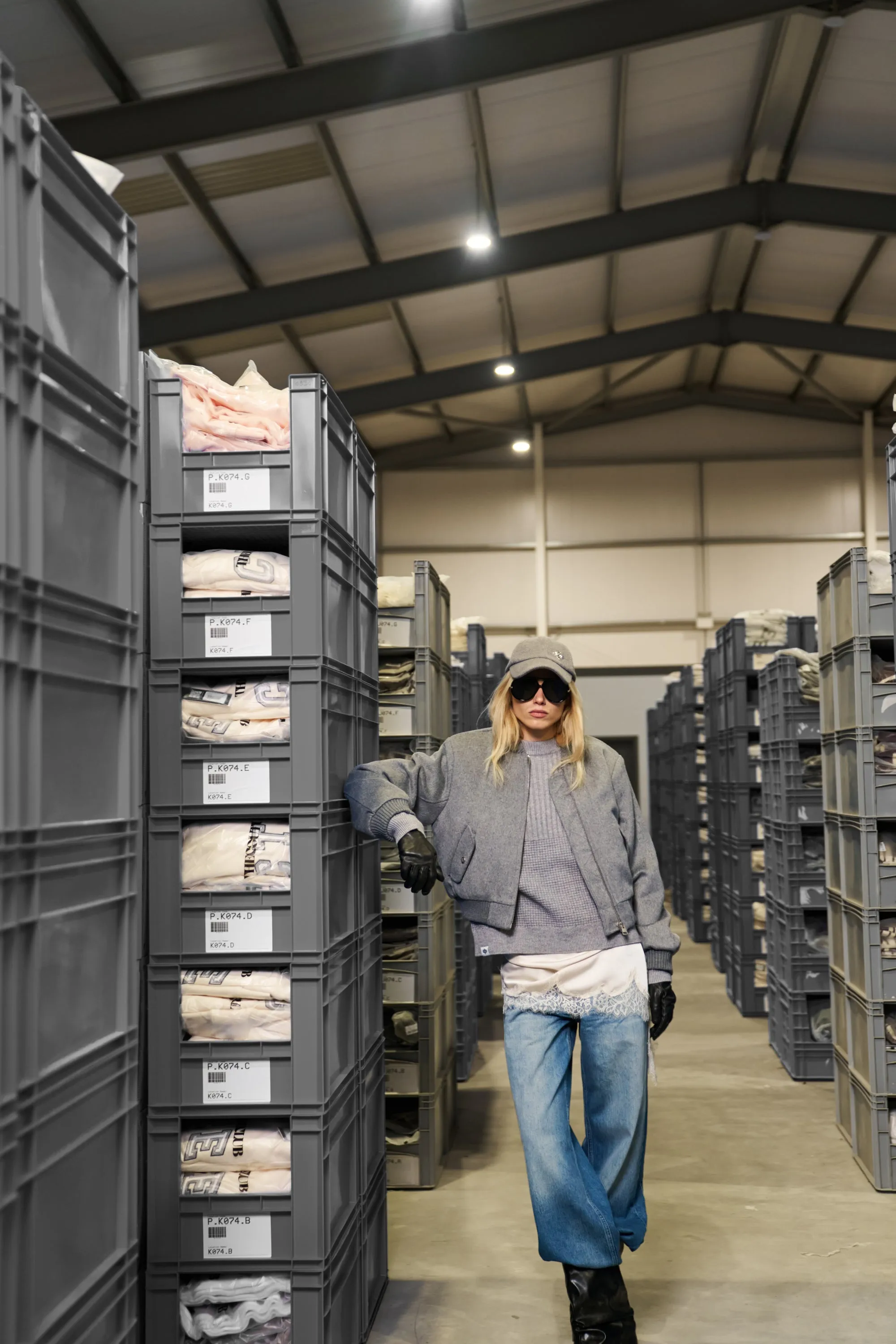 SHOULDER PADDED WOOL BLEND BOMBER JACKET - GREY MARL sold by The Couture Club product image thumbnail 3