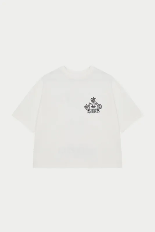 EMBROIDERED CREST T-SHIRT - OFF WHITE sold by The Couture Club