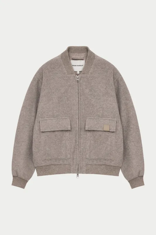 WOOL BLEND BOMBER JACKET - BEIGE sold by The Couture Club