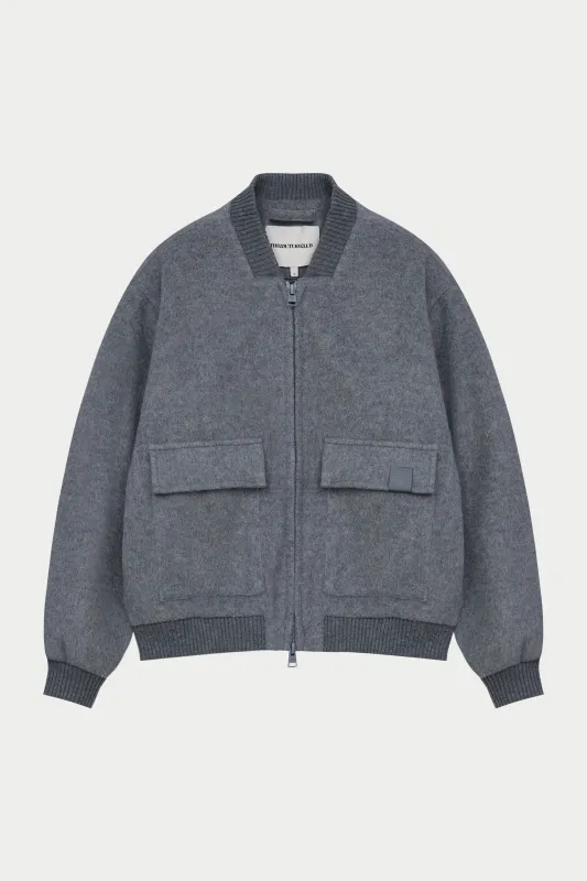 WOOL BLEND BOMBER JACKET - GREY MARL sold by The Couture Club
