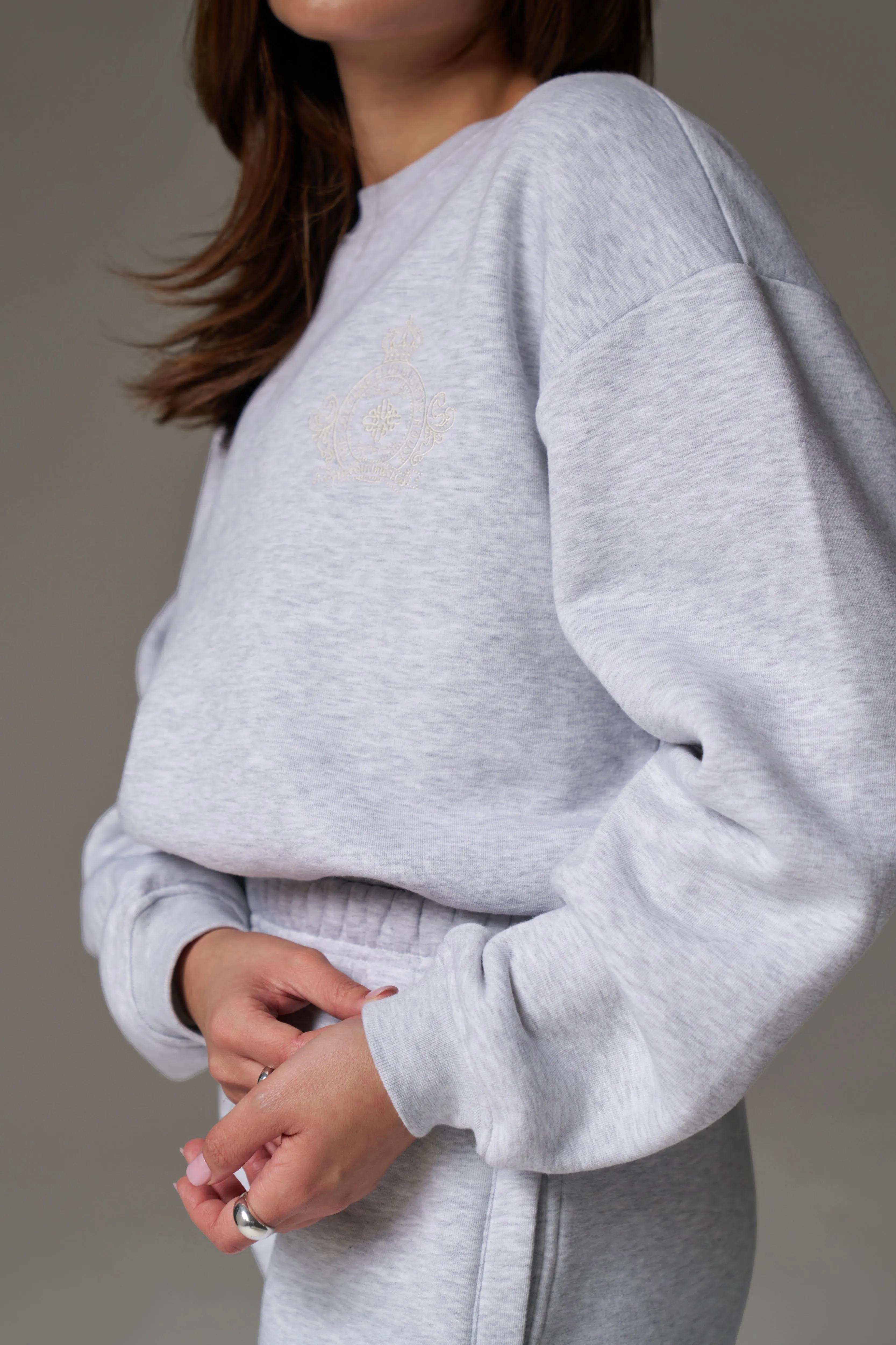 EMBROIDERED CREST SWEATSHIRT - GREY MARL sold by The Couture Club product image thumbnail 5