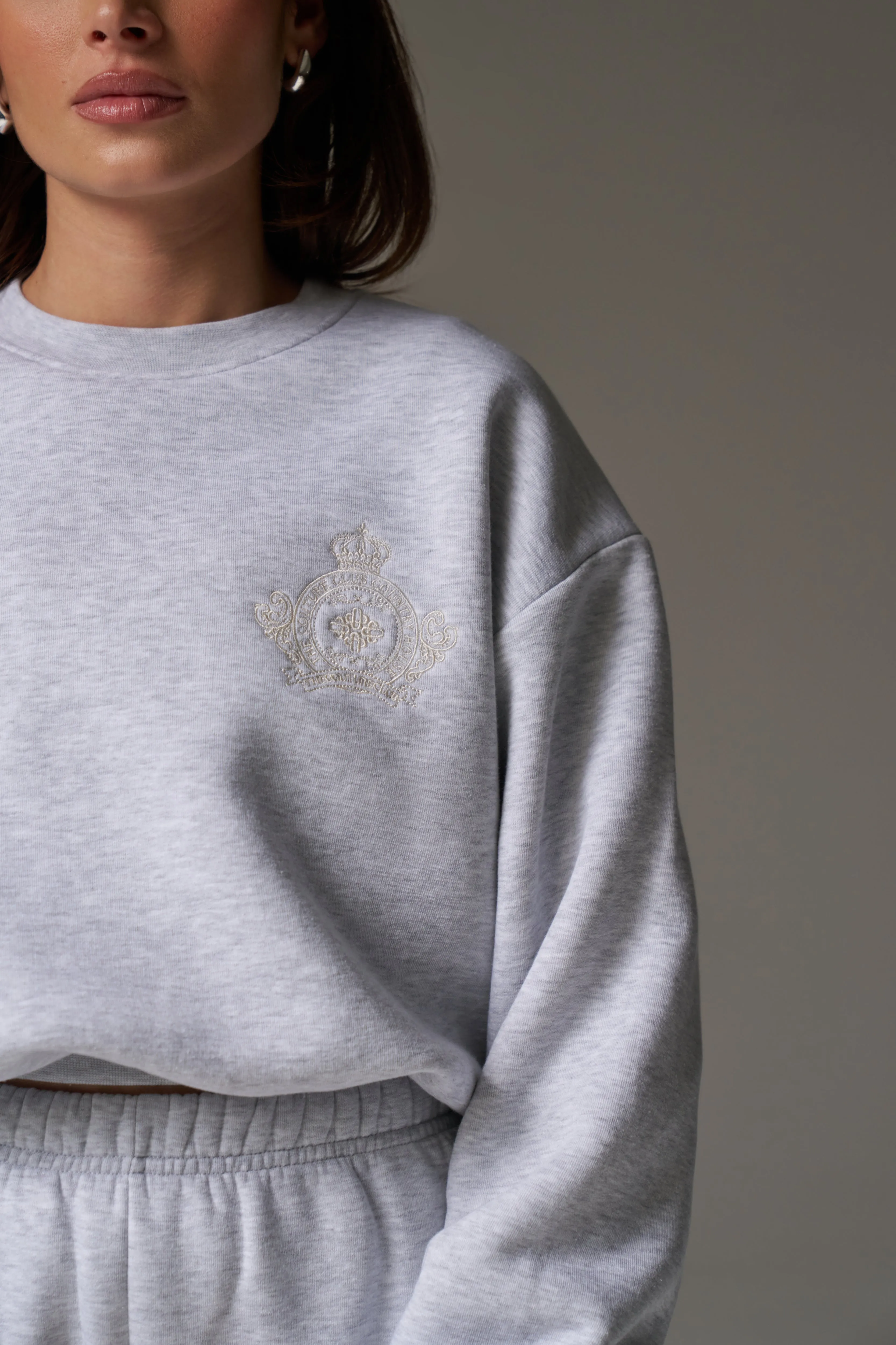 EMBROIDERED CREST SWEATSHIRT - GREY MARL sold by The Couture Club product image thumbnail 4