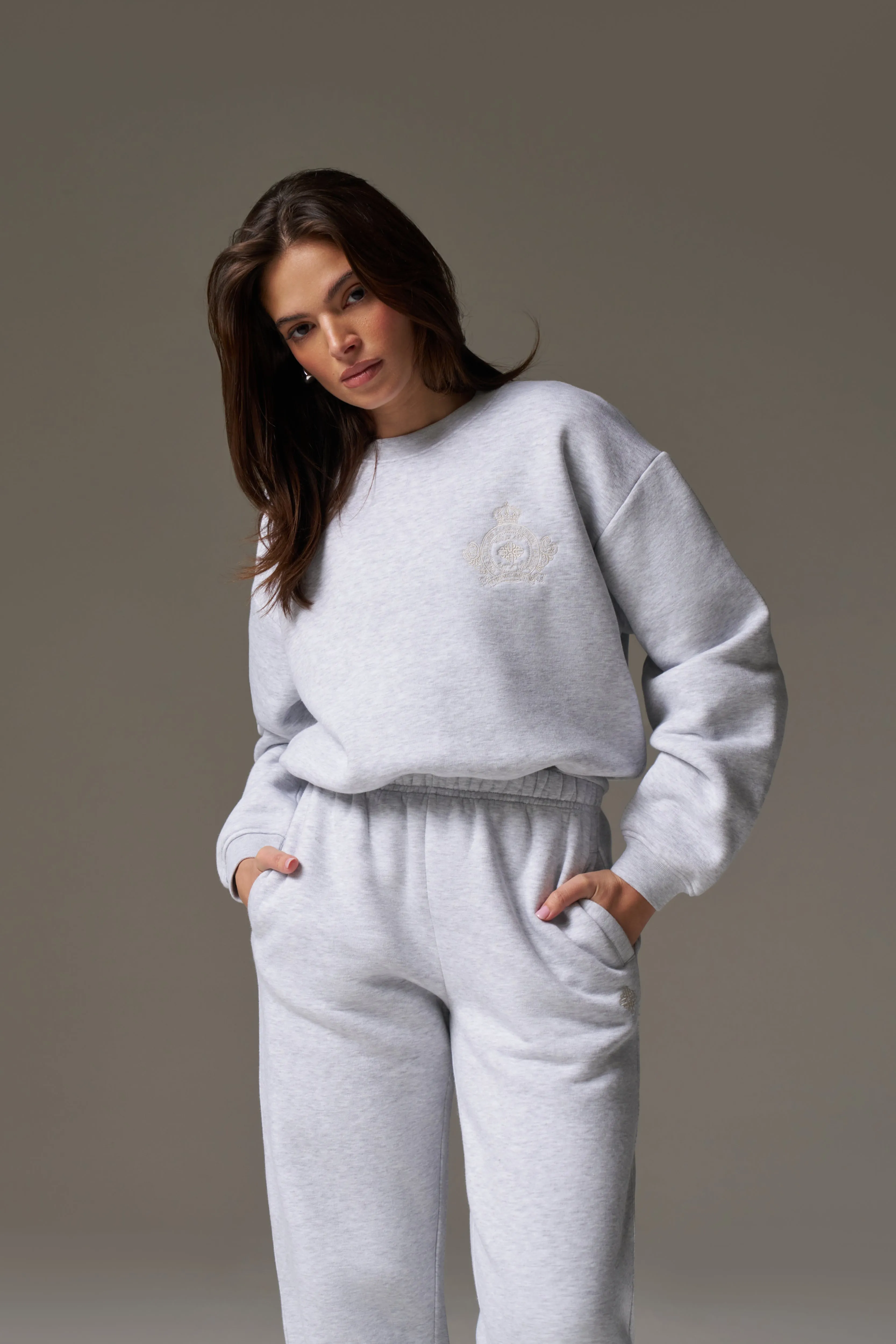 EMBROIDERED CREST SWEATSHIRT - GREY MARL sold by The Couture Club product image thumbnail 2