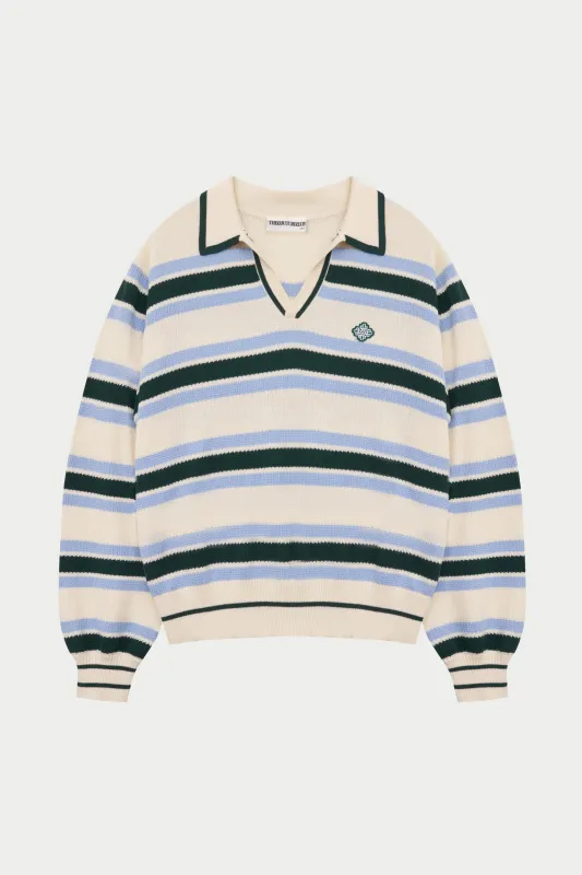 STRIPE KNITTED POLO SWEATSHIRT - OFF WHITE sold by The Couture Club
