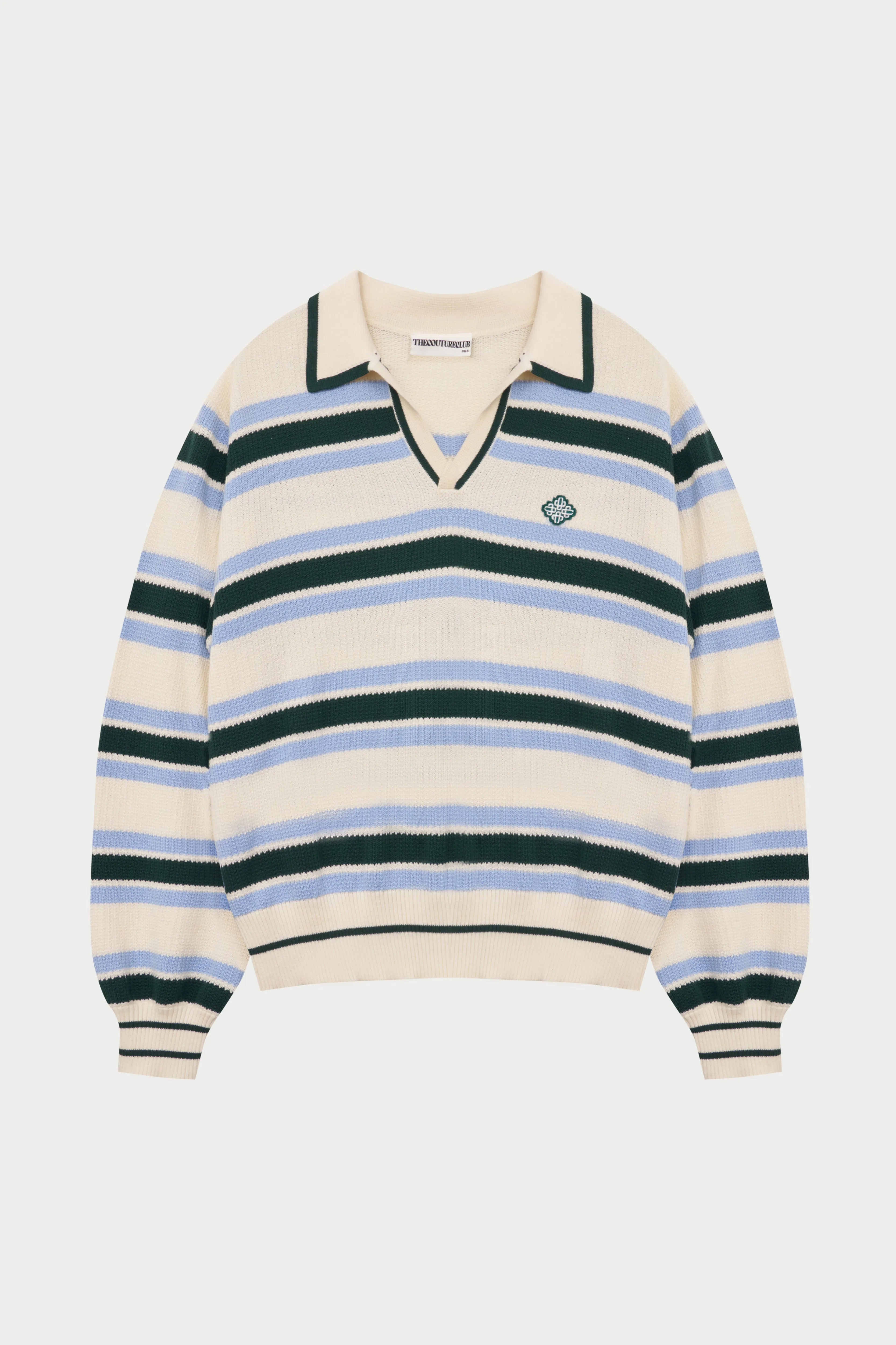 STRIPE KNITTED POLO SWEATSHIRT - OFF WHITE sold by The Couture Club