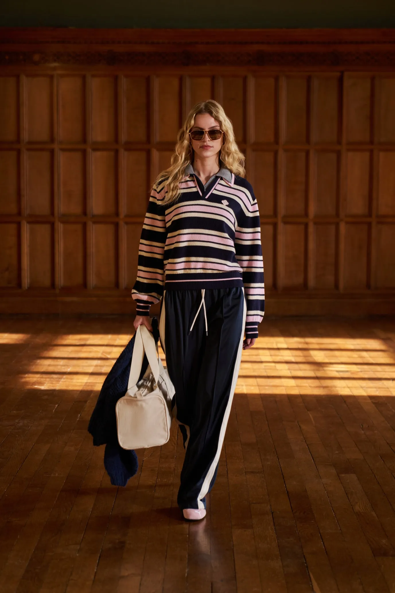 STRIPE KNITTED POLO SWEATSHIRT - NAVY sold by The Couture Club product image thumbnail 3