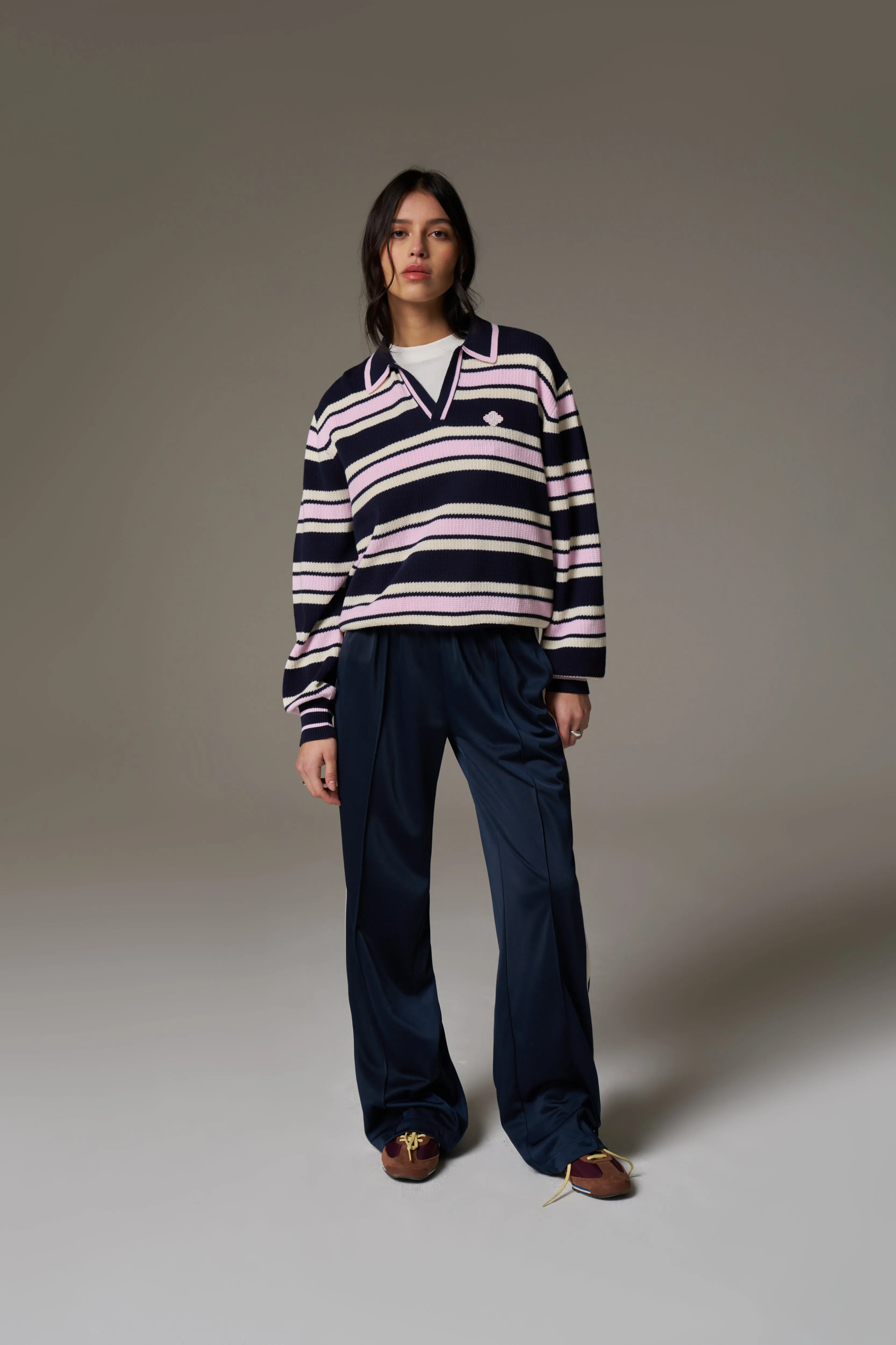 STRIPE KNITTED POLO SWEATSHIRT - NAVY sold by The Couture Club product image thumbnail 5