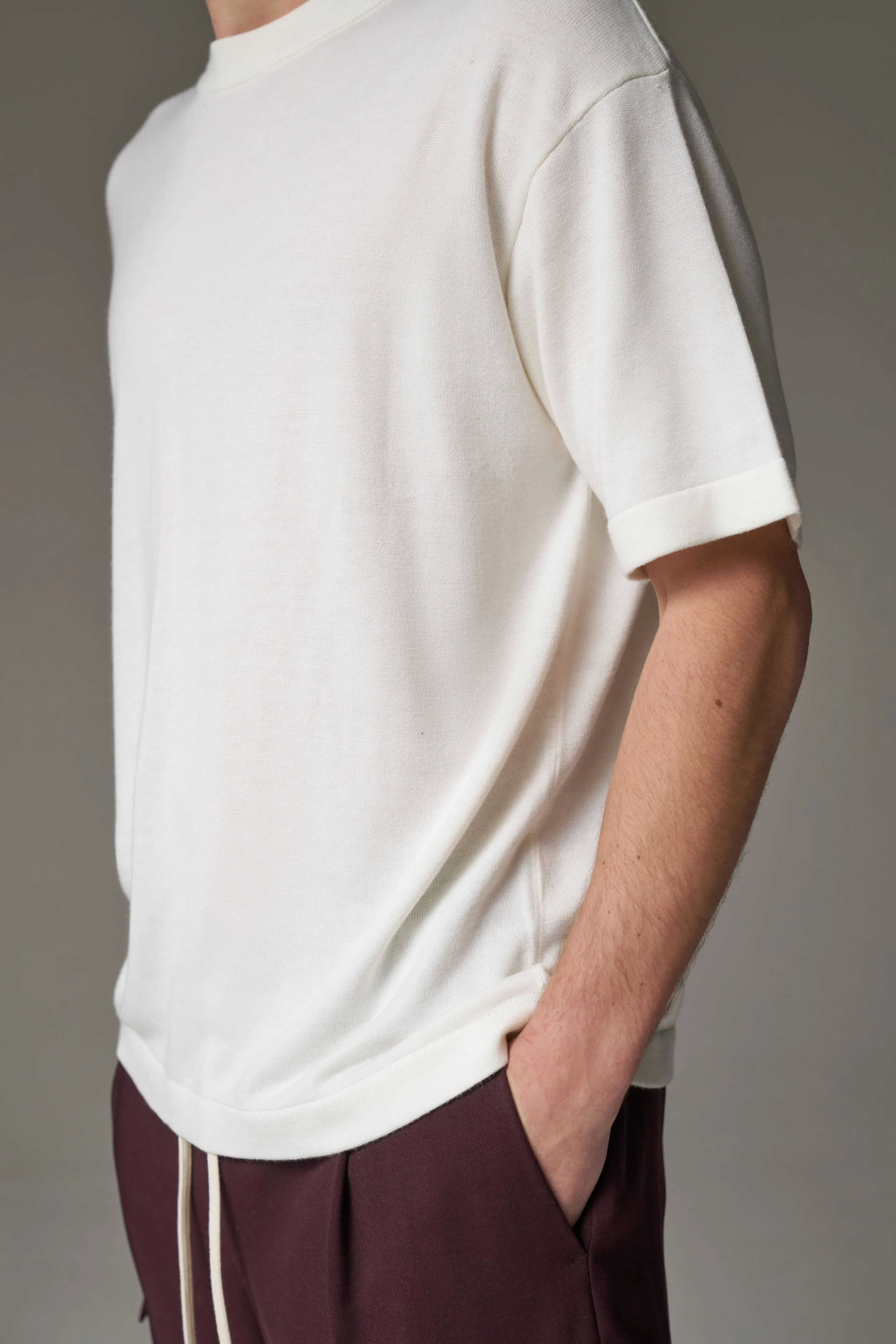 FINE GAUGE KNIT T-SHIRT - OFF WHITE sold by The Couture Club product image thumbnail 4