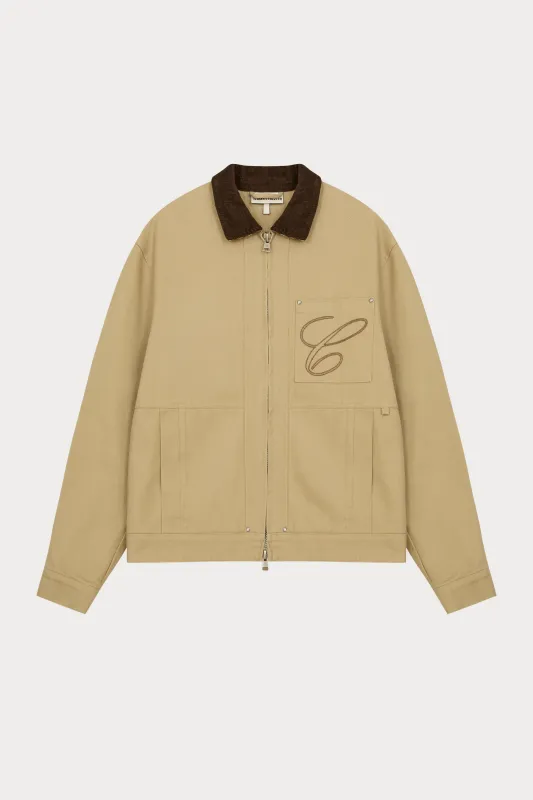 TWILL CONTRAST COLLAR JACKET - BEIGE sold by The Couture Club