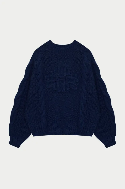 EMBLEM PLAITED OVERSIZED KNIT JUMPER - NAVY sold by The Couture Club
