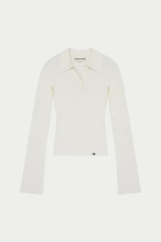 KNITTED RIBBED BUTTON THROUGH TOP - OFF WHITE sold by The Couture Club