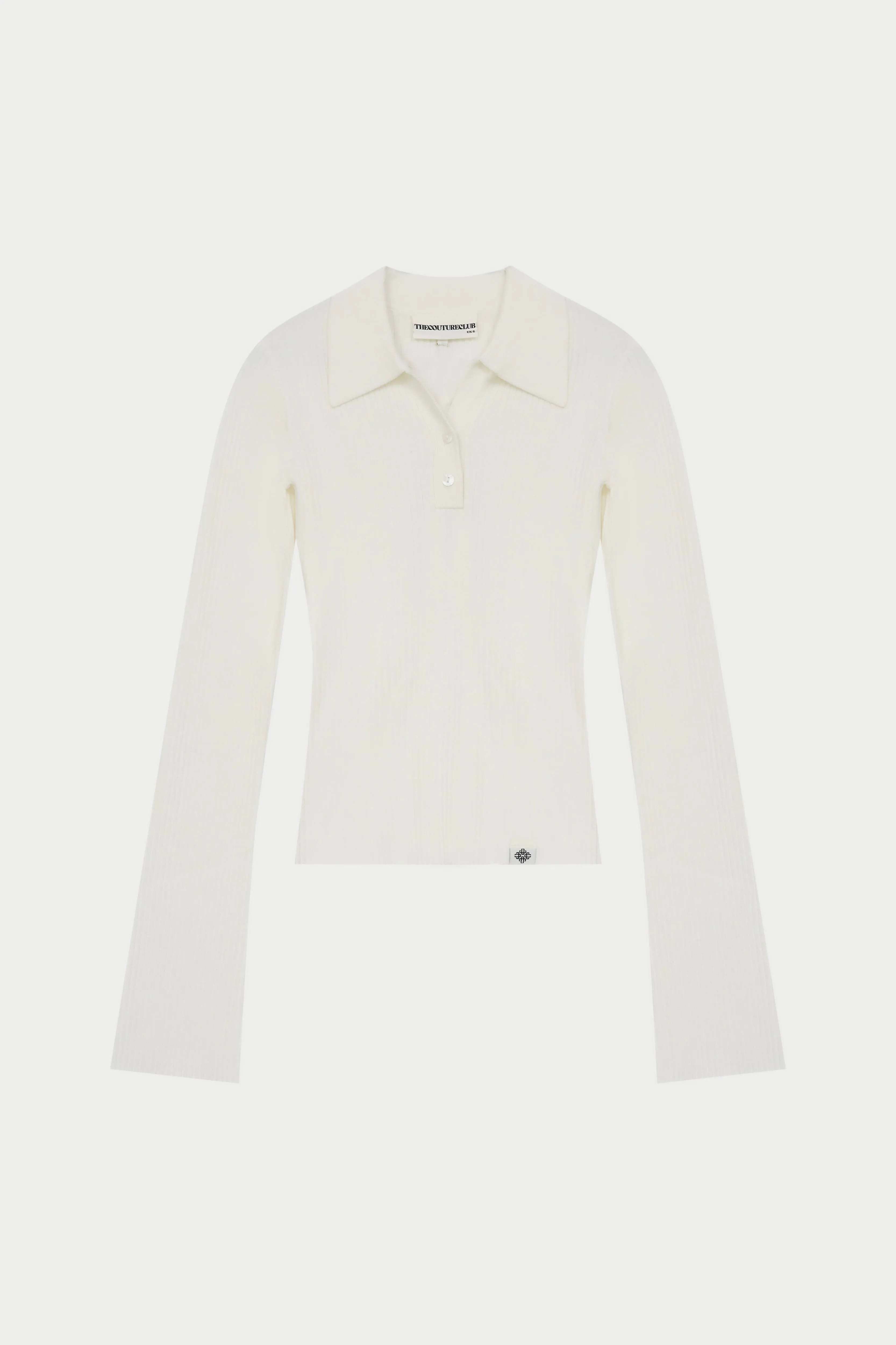 KNITTED RIBBED BUTTON THROUGH TOP - OFF WHITE sold by The Couture Club