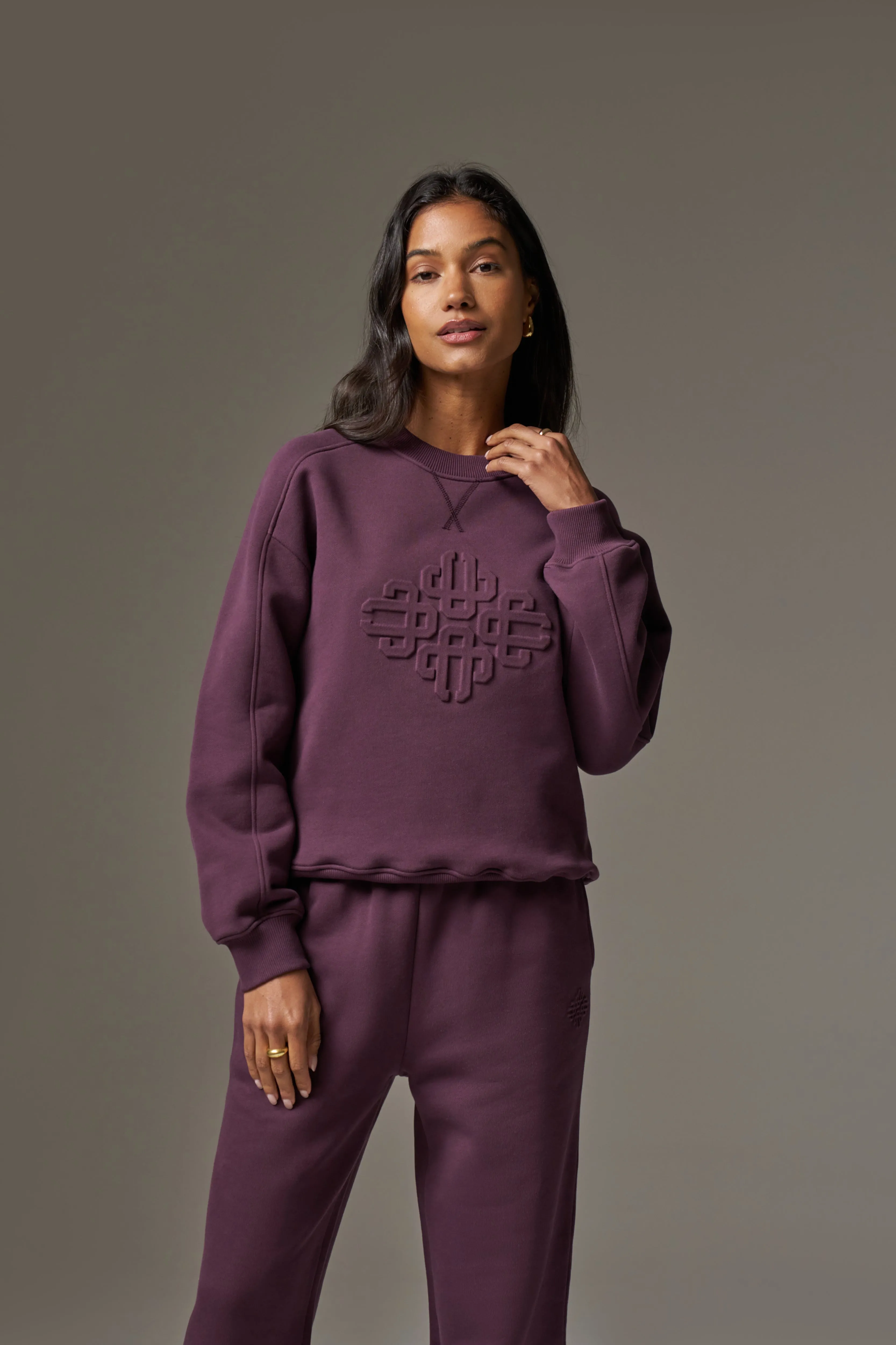 EMBOSSED SWEATSHIRT - PLUM sold by The Couture Club product image thumbnail 2