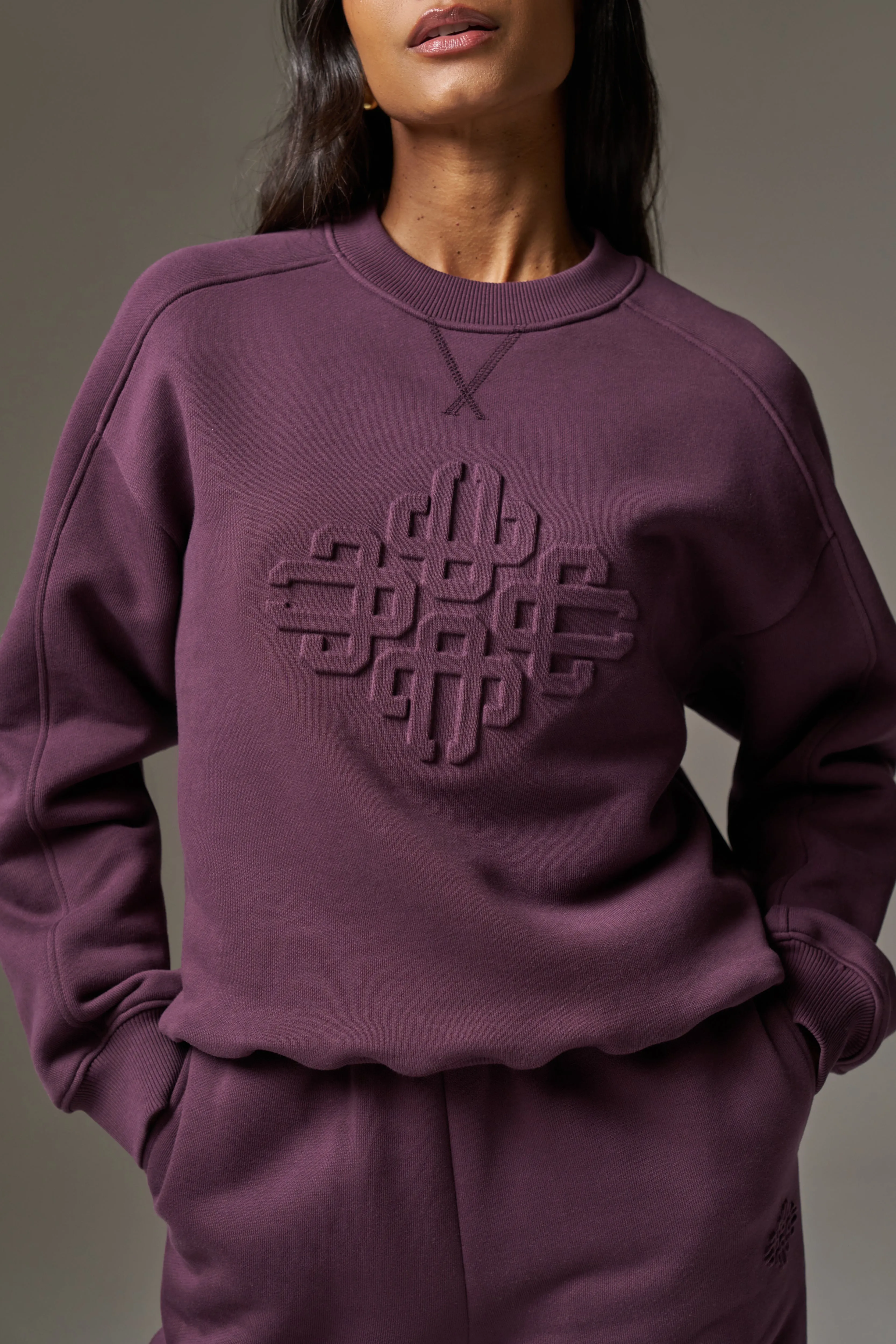 EMBOSSED SWEATSHIRT - PLUM sold by The Couture Club product image thumbnail 4