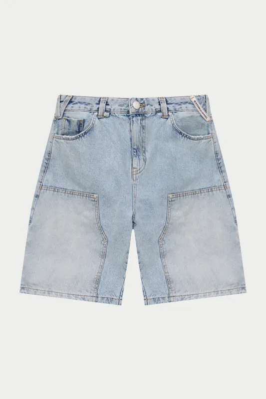DENIM CARPENTER SHORTS - BLUE WASH sold by The Couture Club