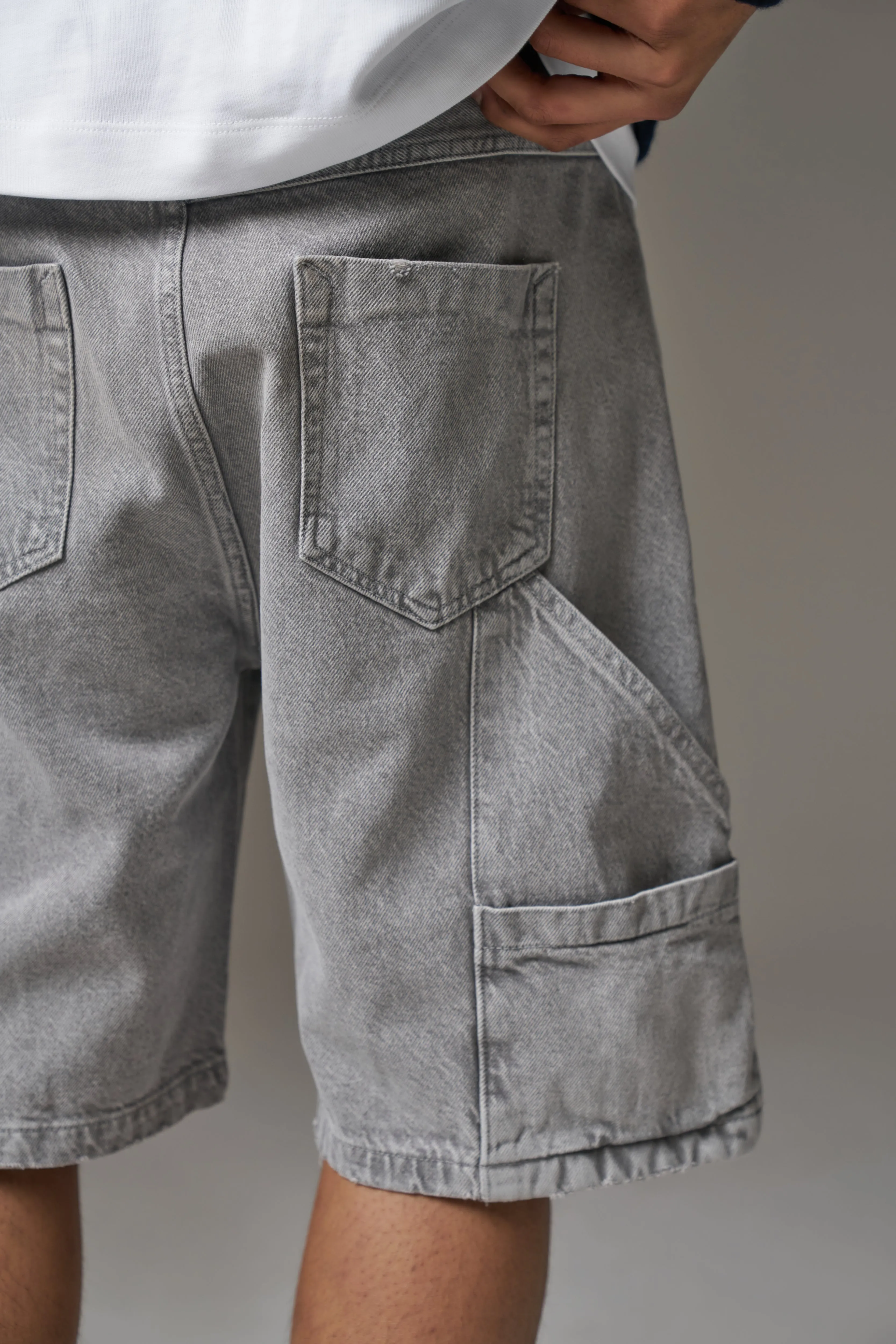 DENIM CARPENTER SHORTS - GREY WASH sold by The Couture Club product image thumbnail 5