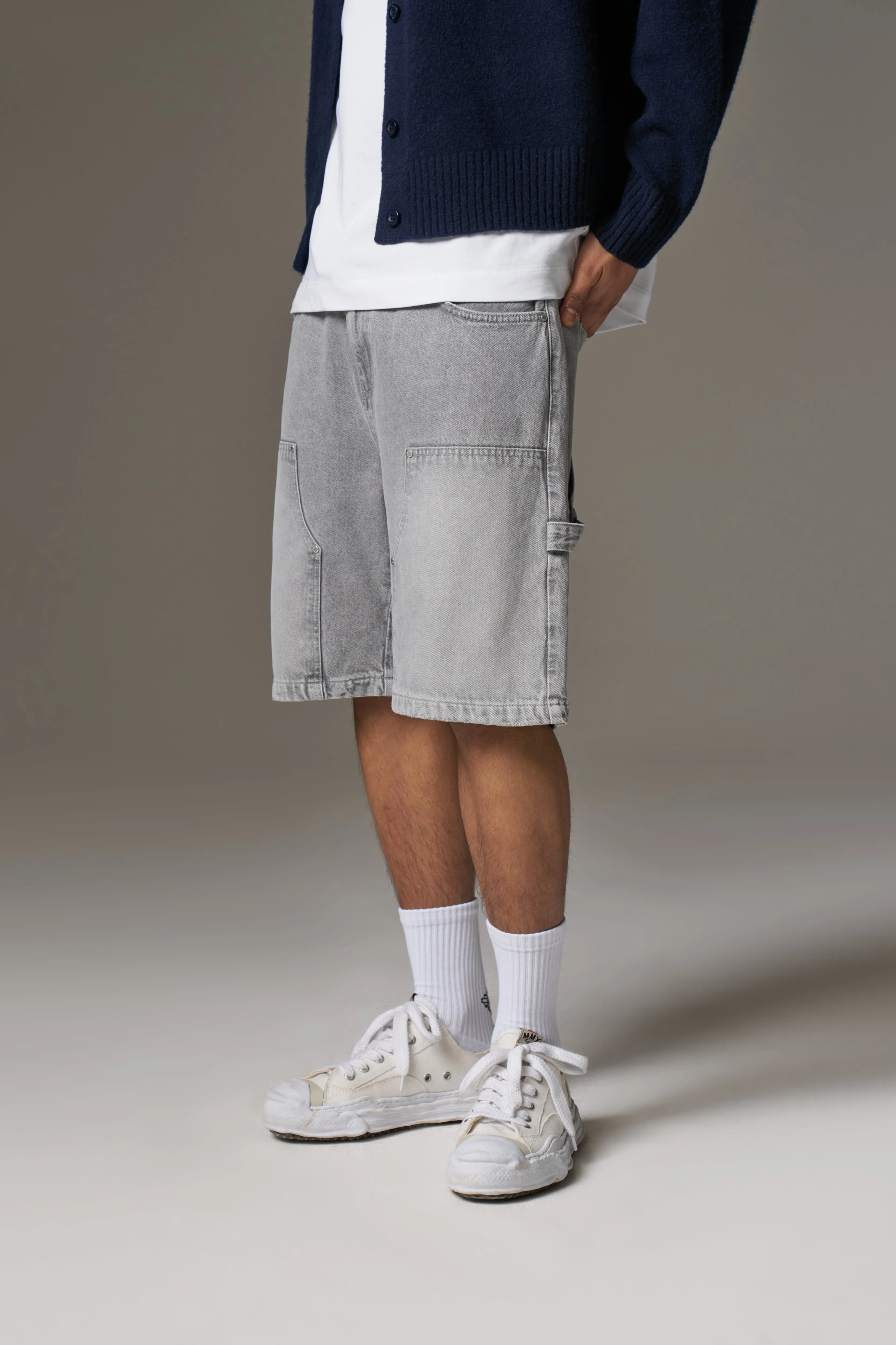 DENIM CARPENTER SHORTS - GREY WASH sold by The Couture Club product image thumbnail 4