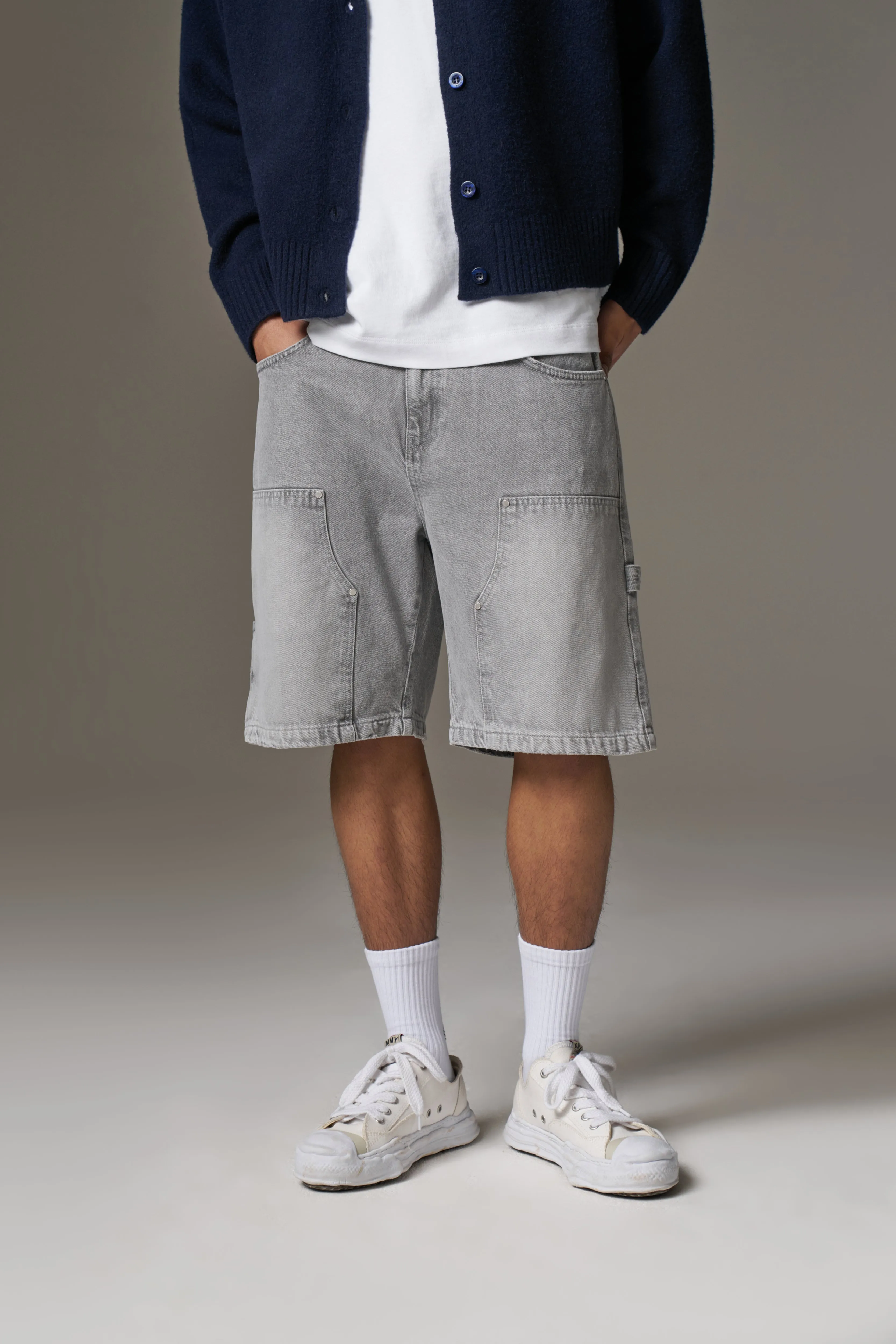 DENIM CARPENTER SHORTS - GREY WASH sold by The Couture Club product image thumbnail 2