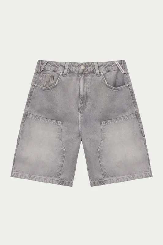 DENIM CARPENTER SHORTS - GREY WASH sold by The Couture Club