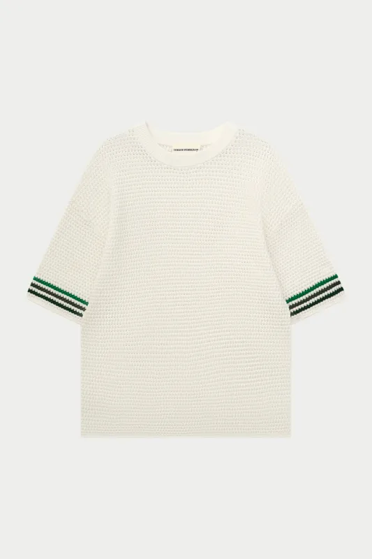 STRIPE CROCHET KNIT T-SHIRT - WHITE sold by The Couture Club