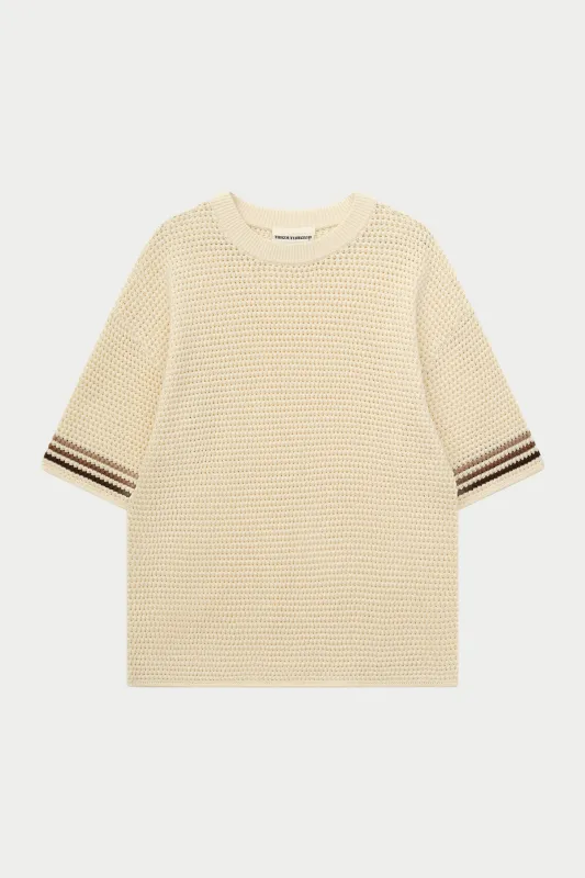 STRIPE CROCHET KNIT T-SHIRT - OFF WHITE sold by The Couture Club