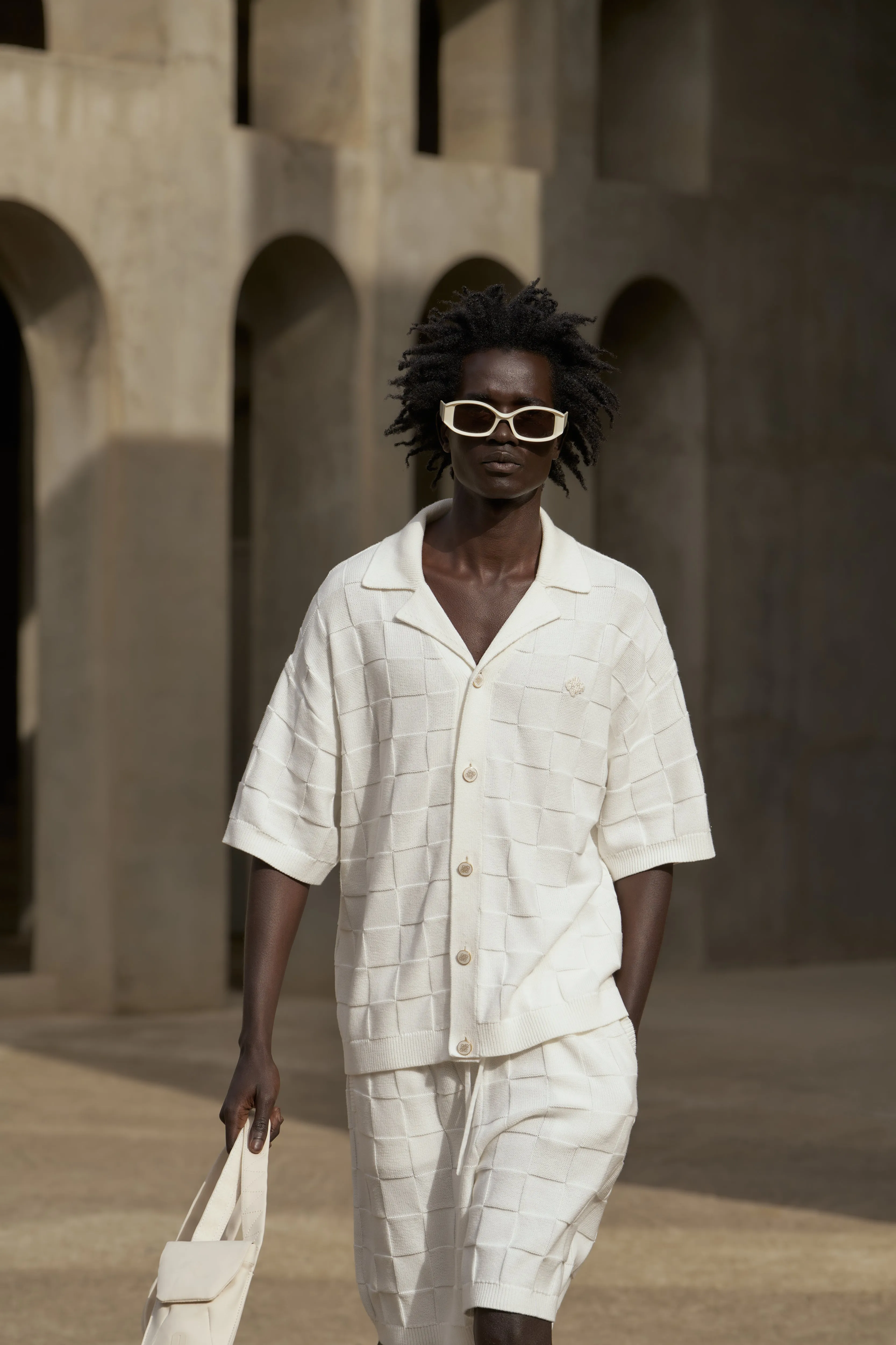 CHECKERBOARD KNITTED SHIRT - OFF WHITE sold by The Couture Club product image thumbnail 3