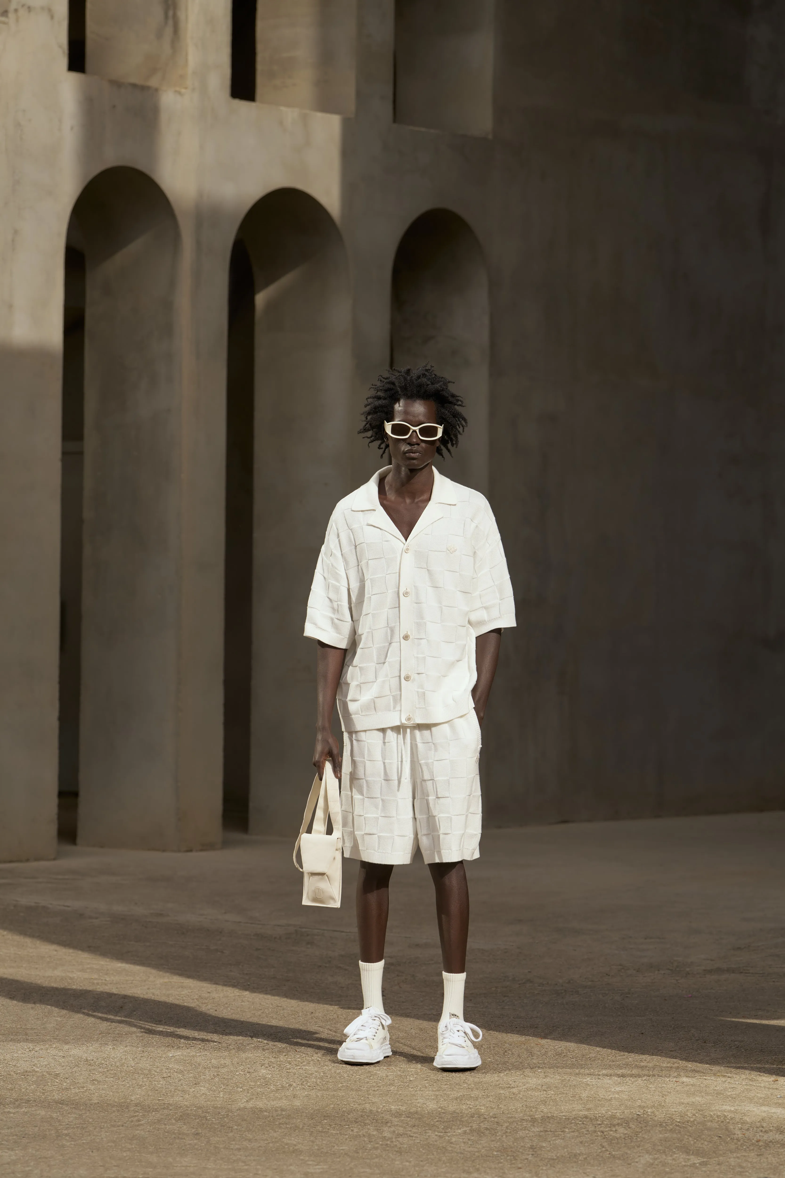 CHECKERBOARD KNITTED SHIRT - OFF WHITE sold by The Couture Club product image thumbnail 2