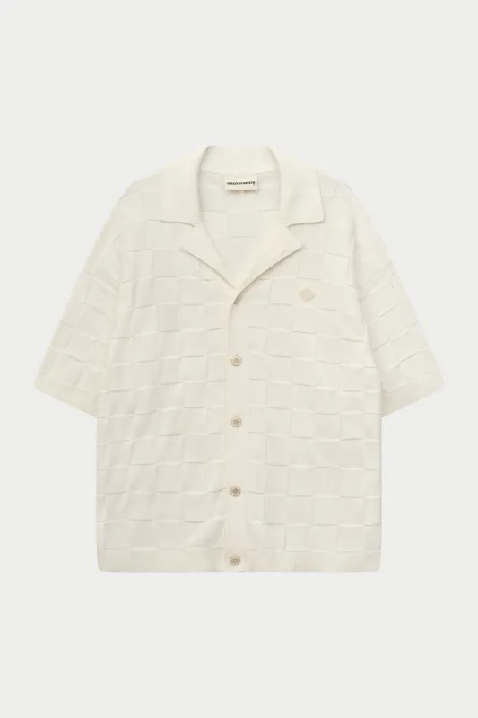 CHECKERBOARD KNITTED SHIRT - OFF WHITE sold by The Couture Club