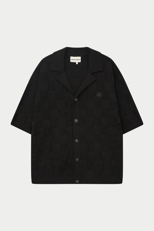 CHECKERBOARD KNITTED SHIRT - BLACK sold by The Couture Club